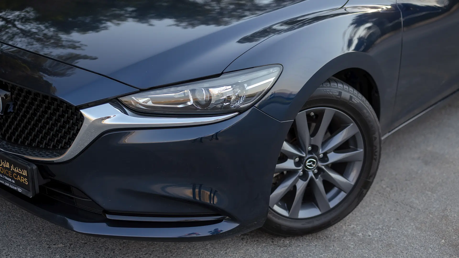 Used 2023 Mazda 6 S Grade in Blue – Headlight Close-up for Sale at First Choice Cars Dubai Sharjah