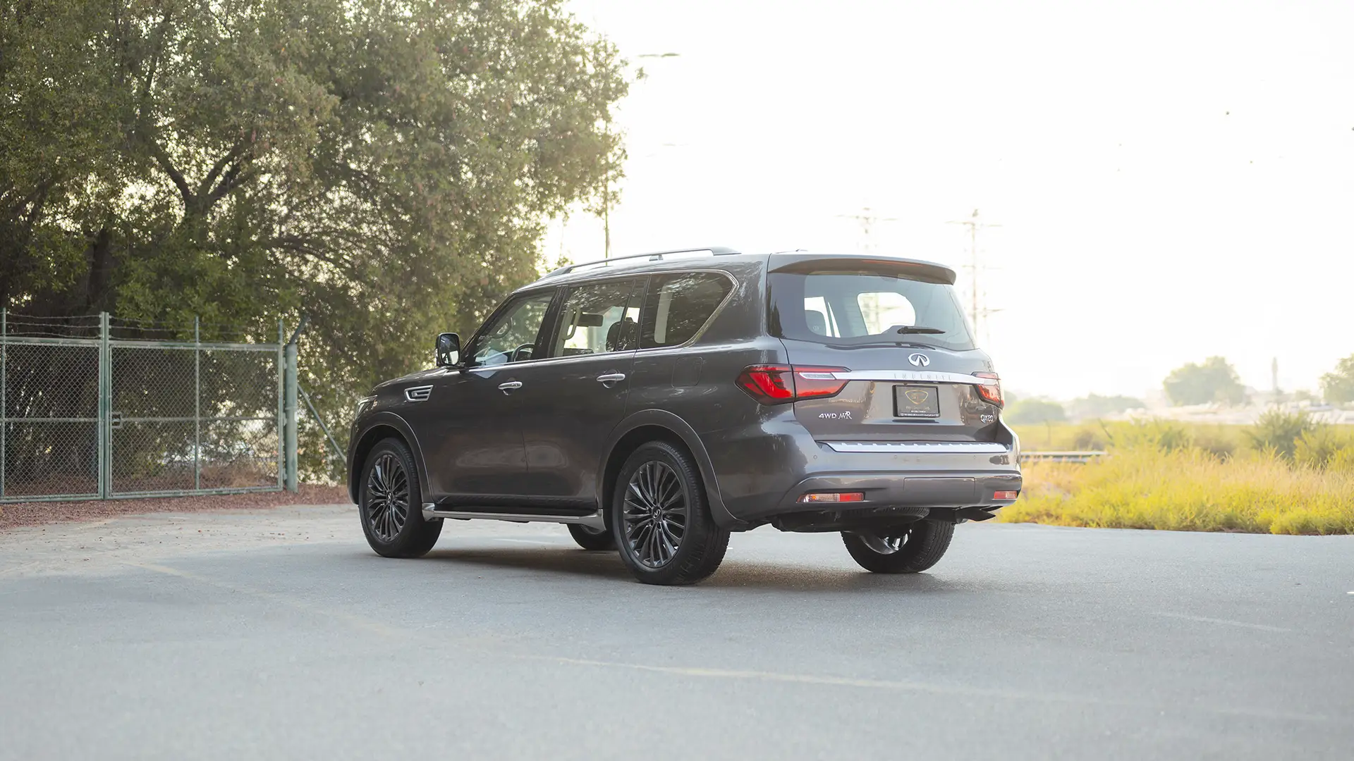 Used 2023 Infiniti QX80 Sensory in Grey – Left Back Diagonal (45°) View for Sale at First Choice Cars Dubai Sharjah