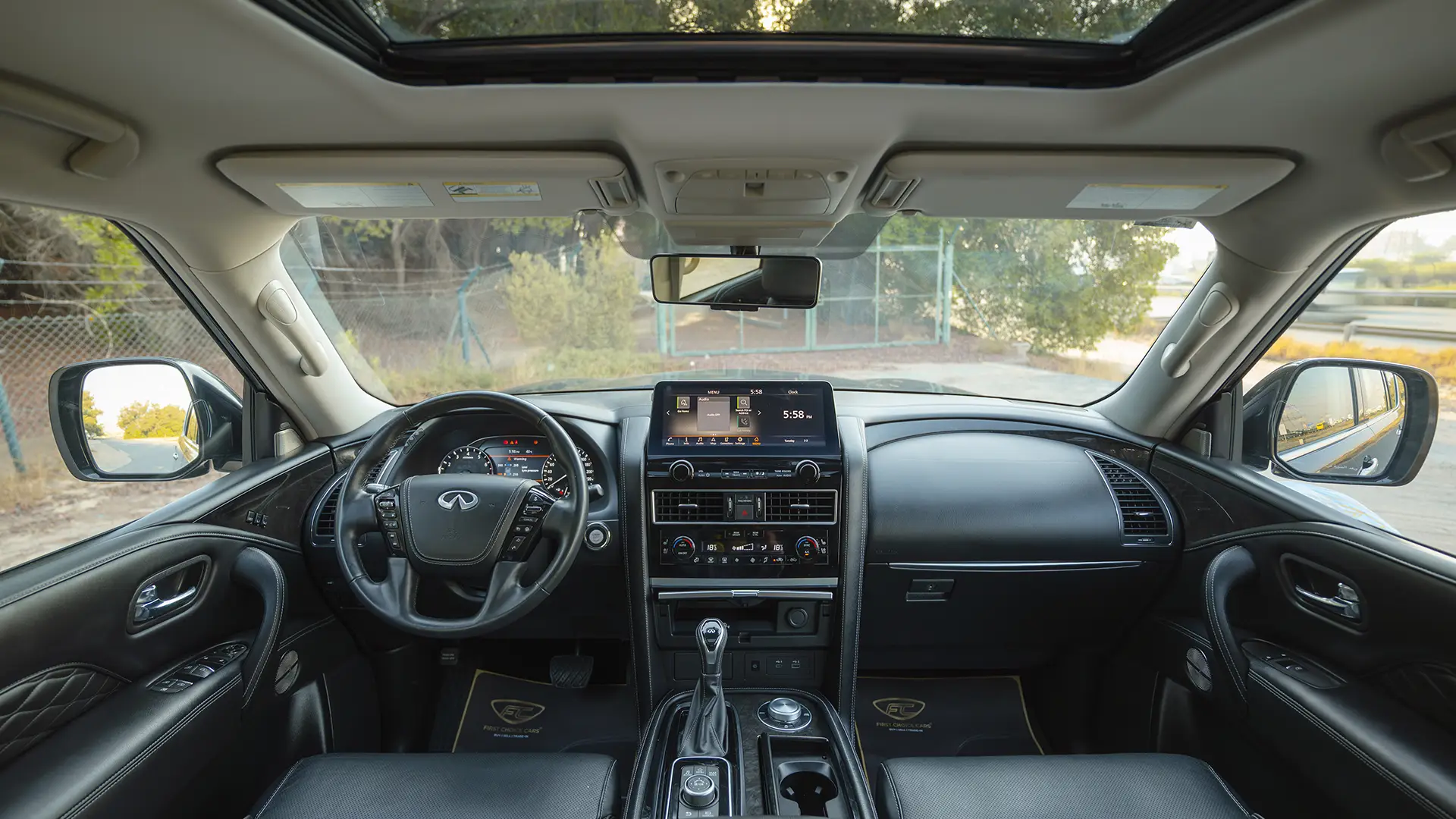 Used 2023 Infiniti QX80 Sensory in Grey – Front Cabin / Dashboard Full View for Sale at First Choice Cars Dubai Sharjah