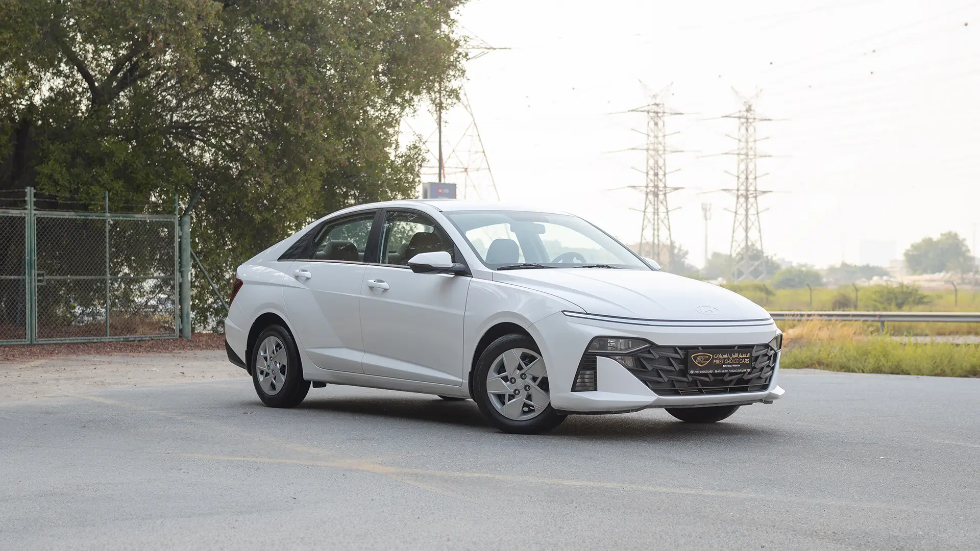 Used 2025 Hyundai Accent Smart in White – Right Front Diagonal (45°) View for Sale at First Choice Cars Dubai Sharjah