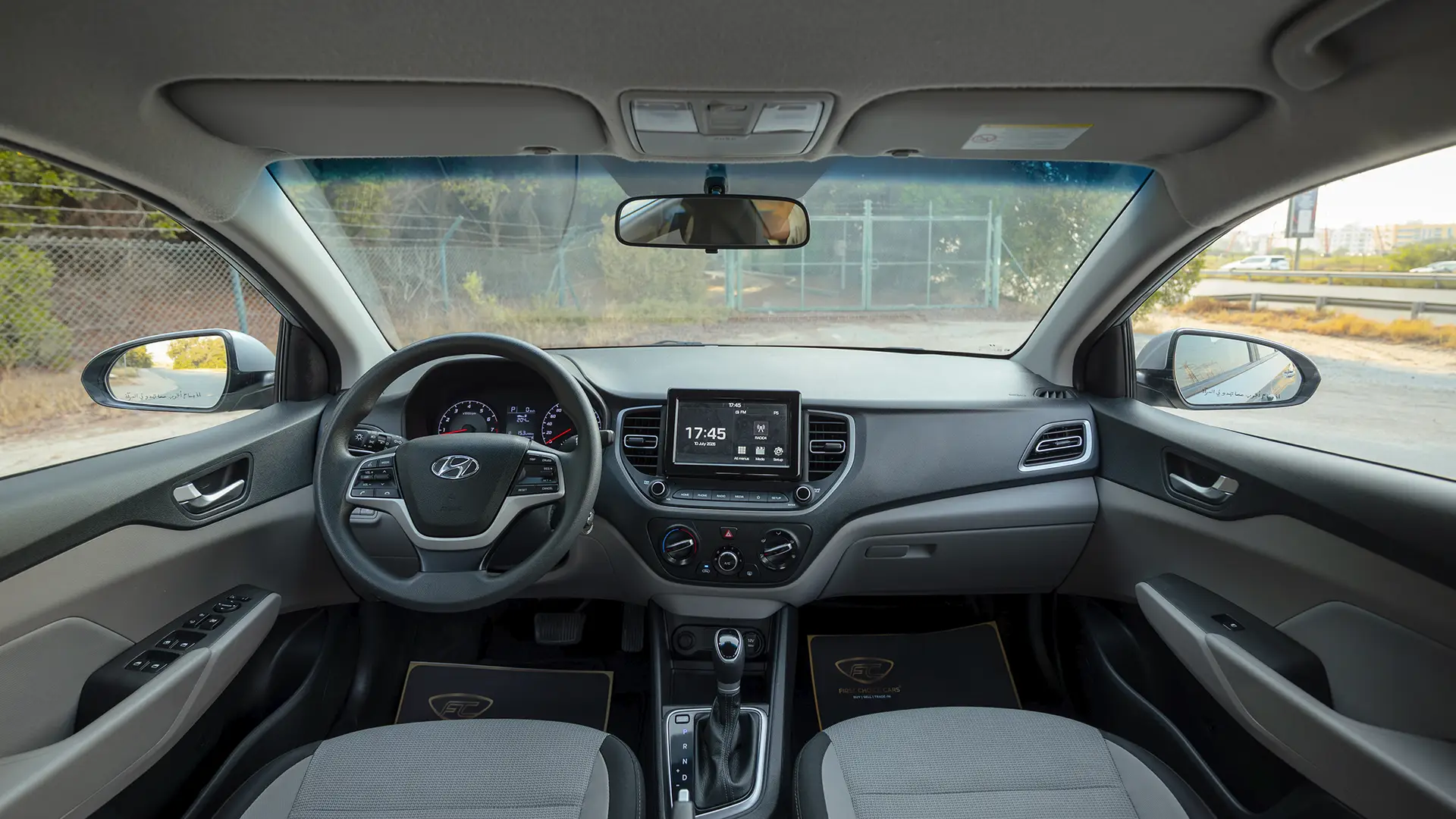 Used 2023 Hyundai Accent Smart in Silver – Front Cabin / Dashboard Full View for Sale at First Choice Cars Dubai Sharjah