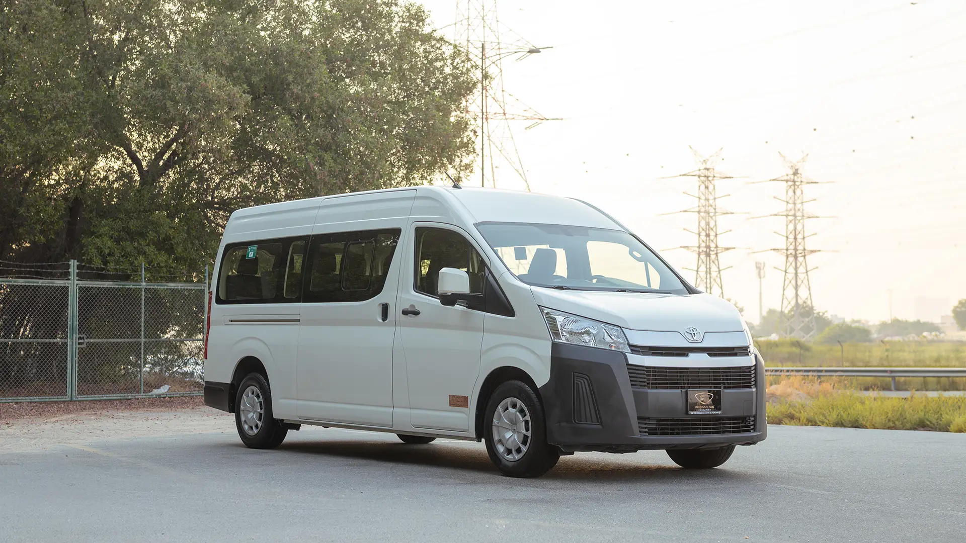 Used 2022 Toyota Hiace GL High Roof in White – Right Front Diagonal (45°) View for Sale at First Choice Cars Dubai Sharjah