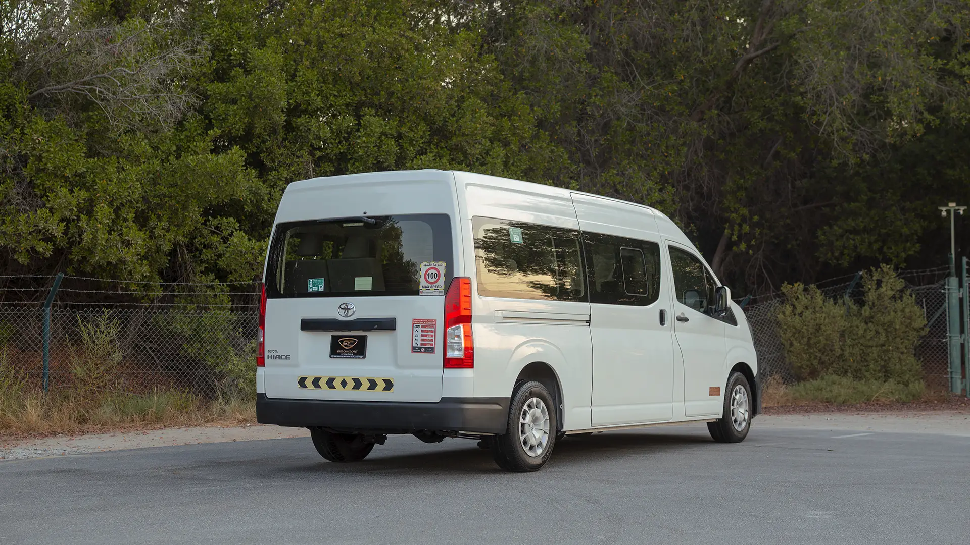 Used 2022 Toyota Hiace GL High Roof in White – Right Back Diagonal (45°) View for Sale at First Choice Cars Dubai Sharjah