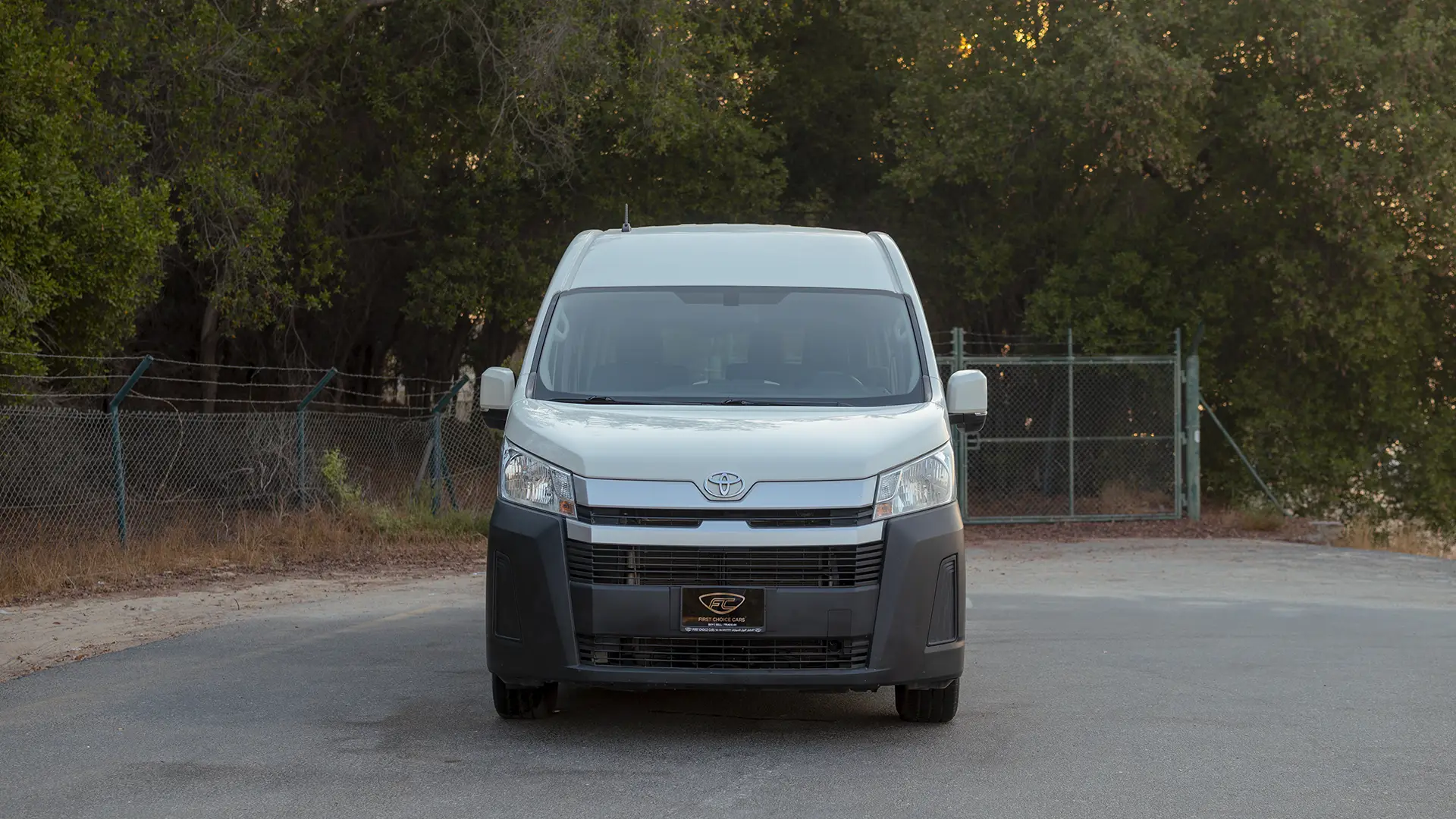 Used 2022 Toyota Hiace GL High Roof in White – Front View for Sale at First Choice Cars Dubai Sharjah
