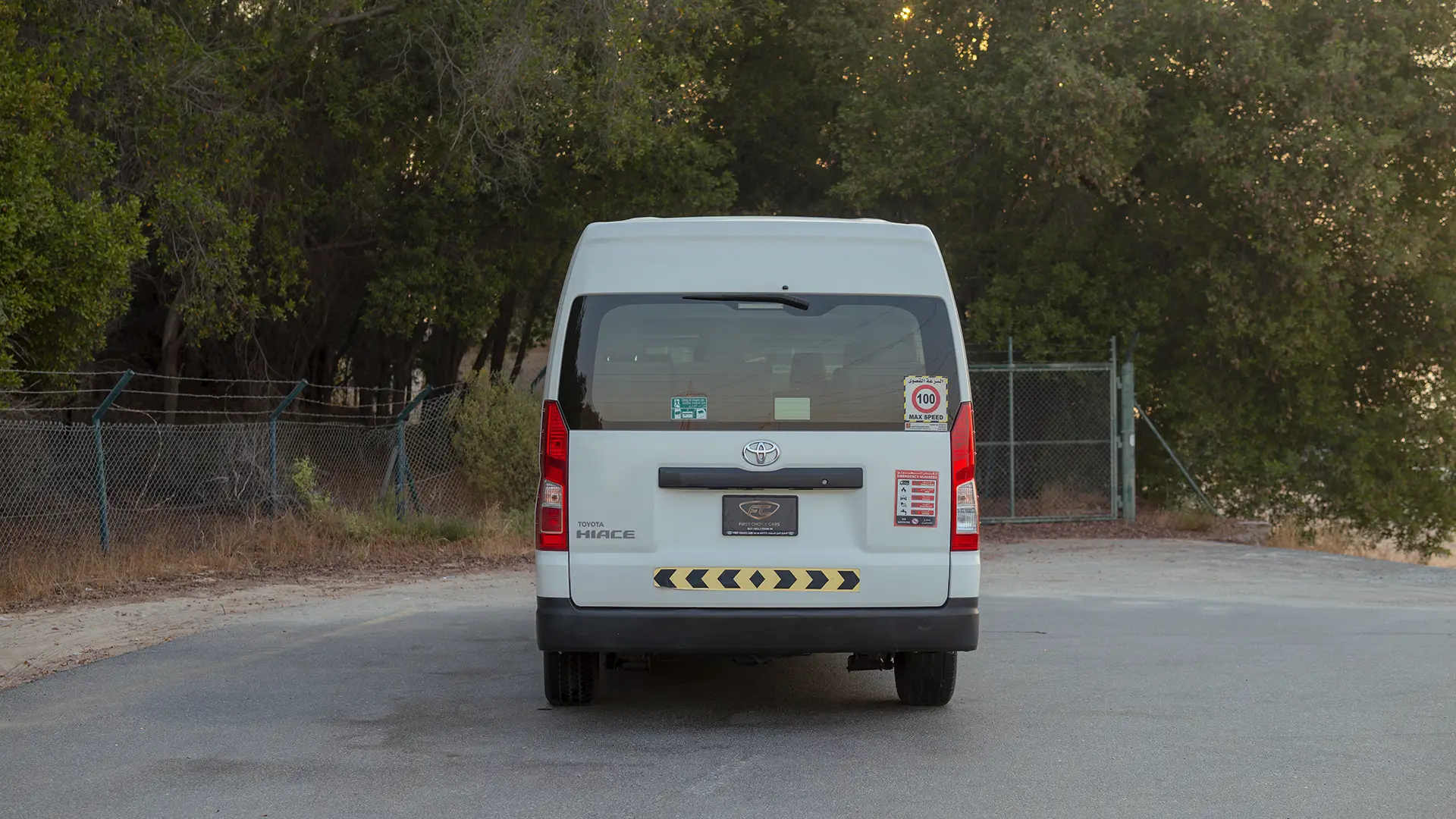 Used 2022 Toyota Hiace GL High Roof in White – Back/Rear View for Sale at First Choice Cars Dubai Sharjah