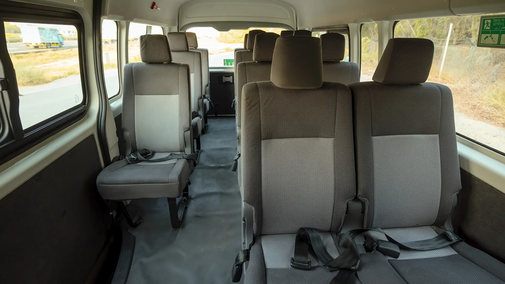 Used 2022 Toyota Hiace GL High Roof in White – Rear Seat View for Sale at First Choice Cars Dubai Sharjah