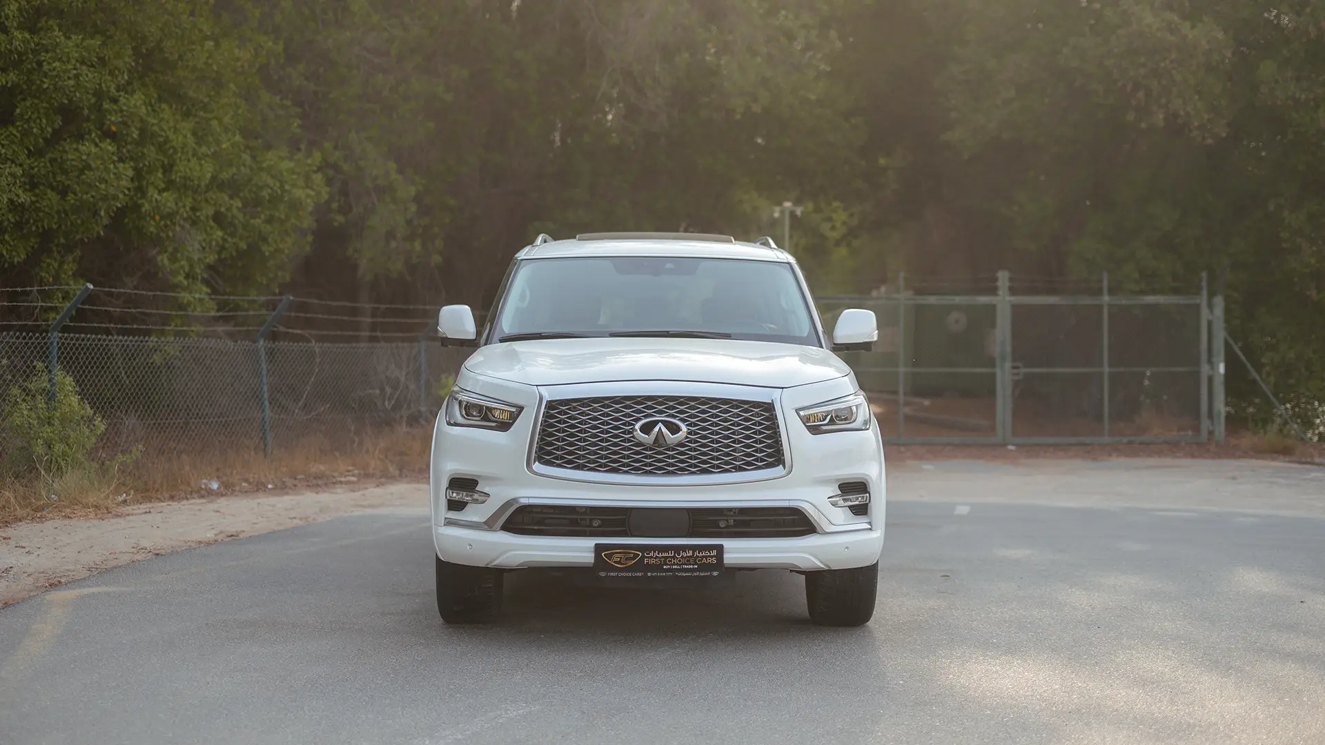 Used 2024 Infiniti QX80 Sensory in White – Front View for Sale at First Choice Cars Dubai Sharjah