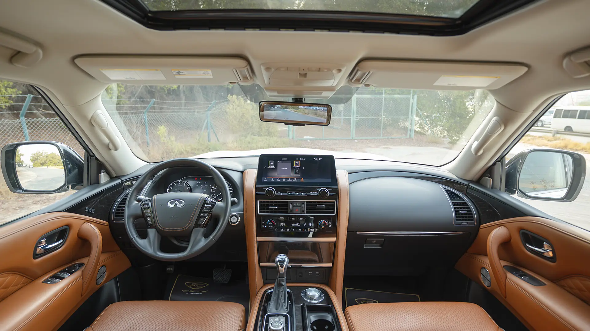 Used 2024 Infiniti QX80 Sensory in White – Front Cabin / Dashboard Full View for Sale at First Choice Cars Dubai Sharjah