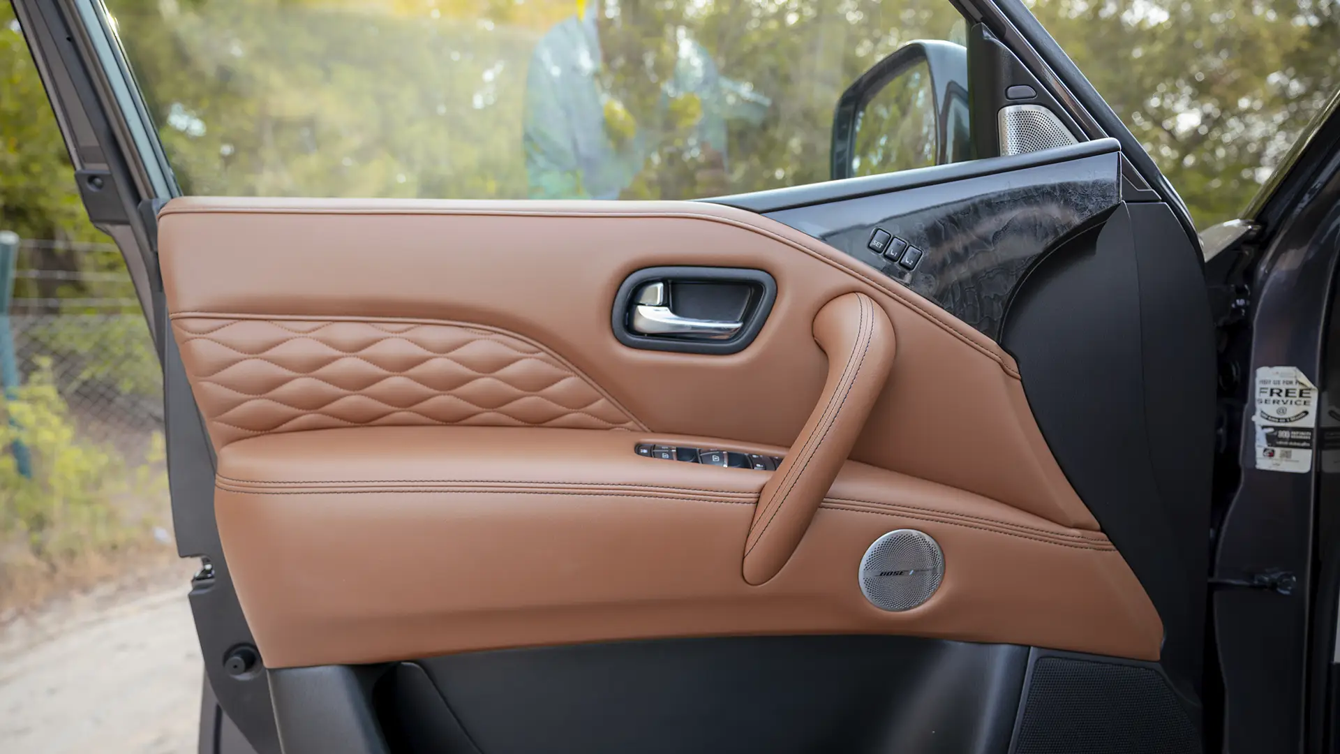 Used 2024 Infiniti QX80 Sensory in Grey – Driver Door Panel Full View for Sale at First Choice Cars Dubai Sharjah