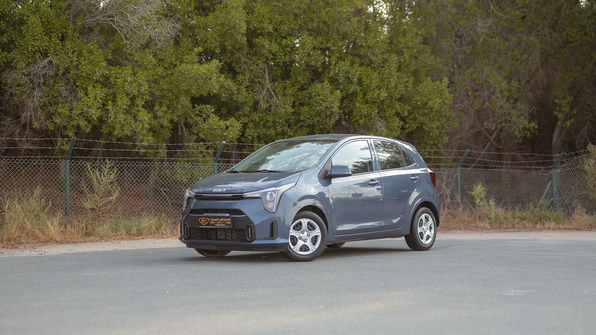 Used 2024 Kia Picanto LX in Blue – Left Front Diagonal (45°) View for Sale at First Choice Cars Dubai Sharjah