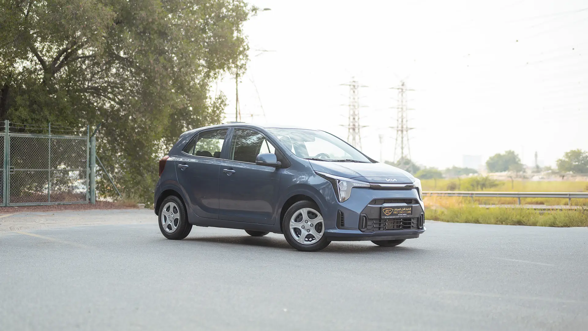 Used 2024 Kia Picanto LX in Blue – Right Front Diagonal (45°) View for Sale at First Choice Cars Dubai Sharjah