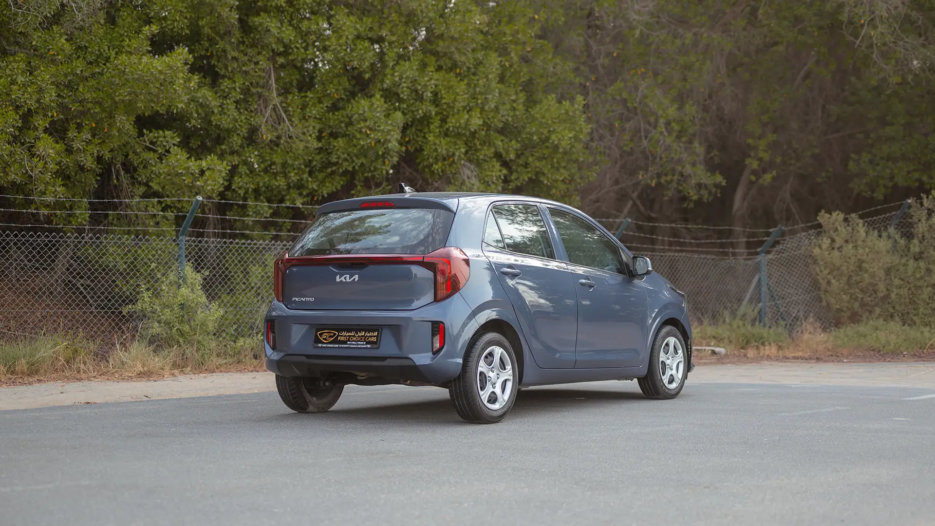 Used 2024 Kia Picanto LX in Blue – Right Back Diagonal (45°) View for Sale at First Choice Cars Dubai Sharjah