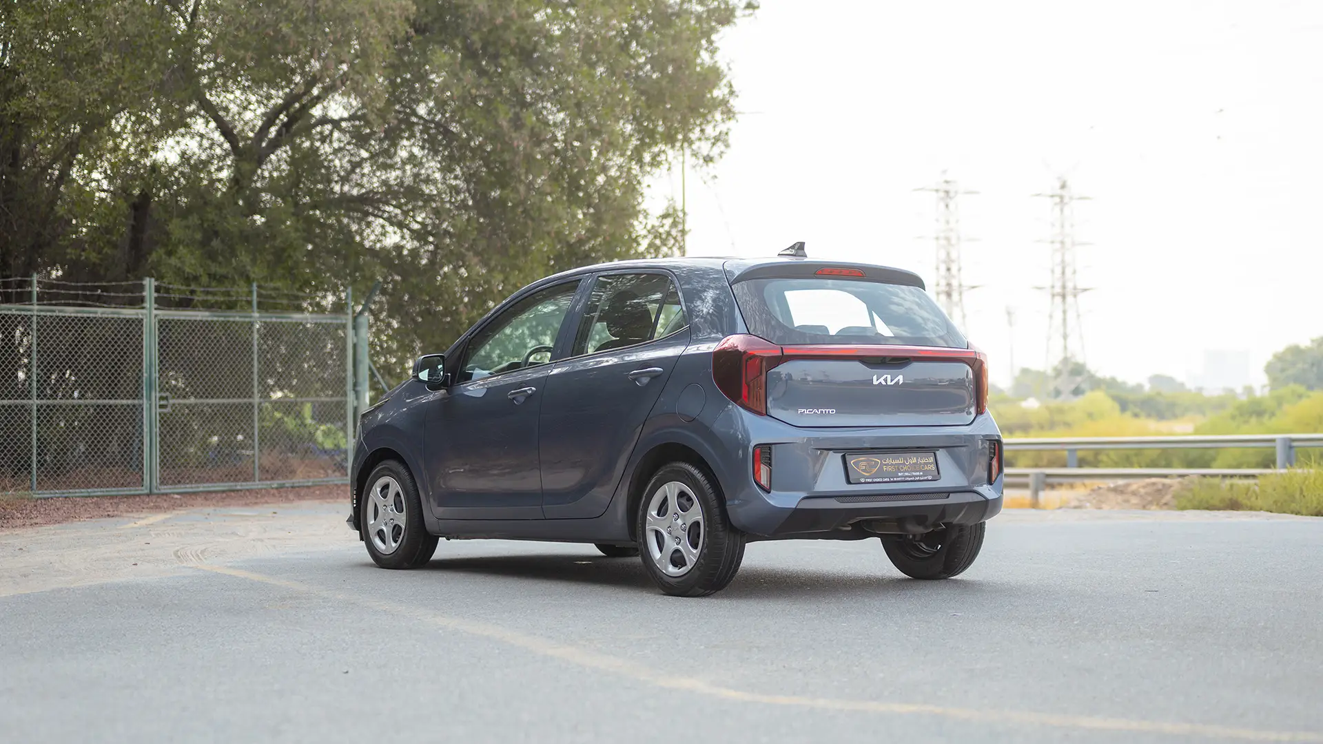 Used 2024 Kia Picanto LX in Blue – Left Back Diagonal (45°) View for Sale at First Choice Cars Dubai Sharjah