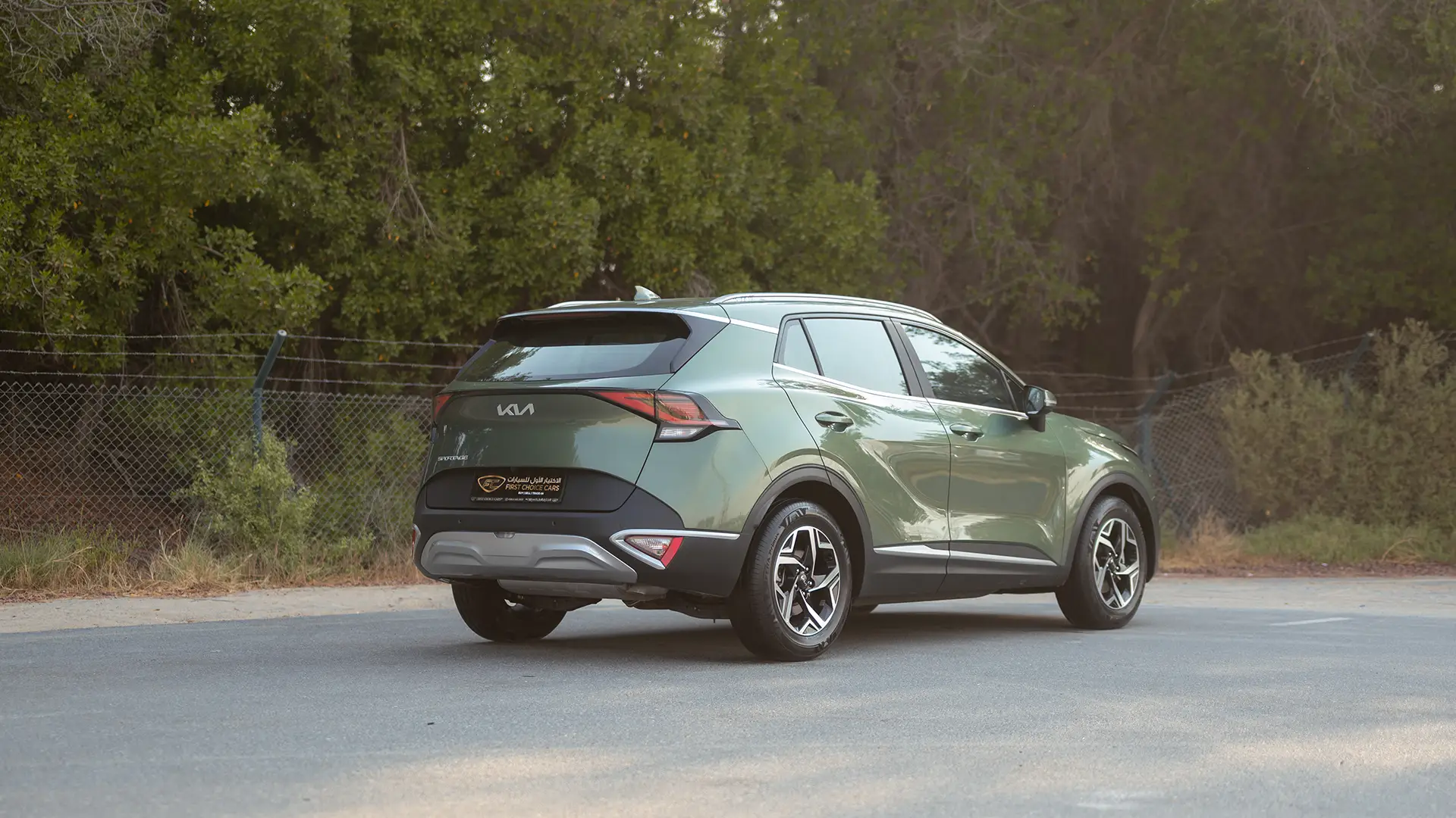 Used 2025 Kia Sportage LX in Green – Right Back Diagonal (45°) View for Sale at First Choice Cars Dubai Sharjah