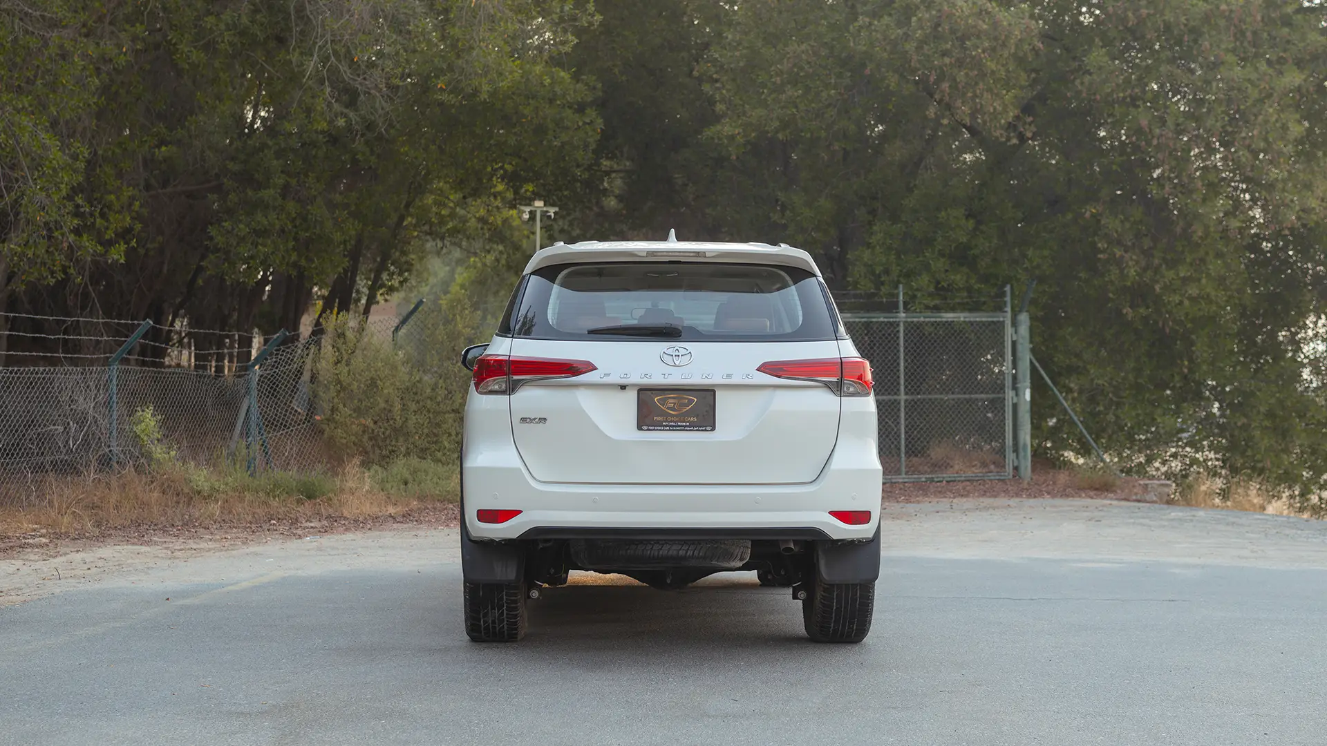 Used 2021 Toyota Fortuner EXR in White – Back/Rear View for Sale at First Choice Cars Dubai Sharjah