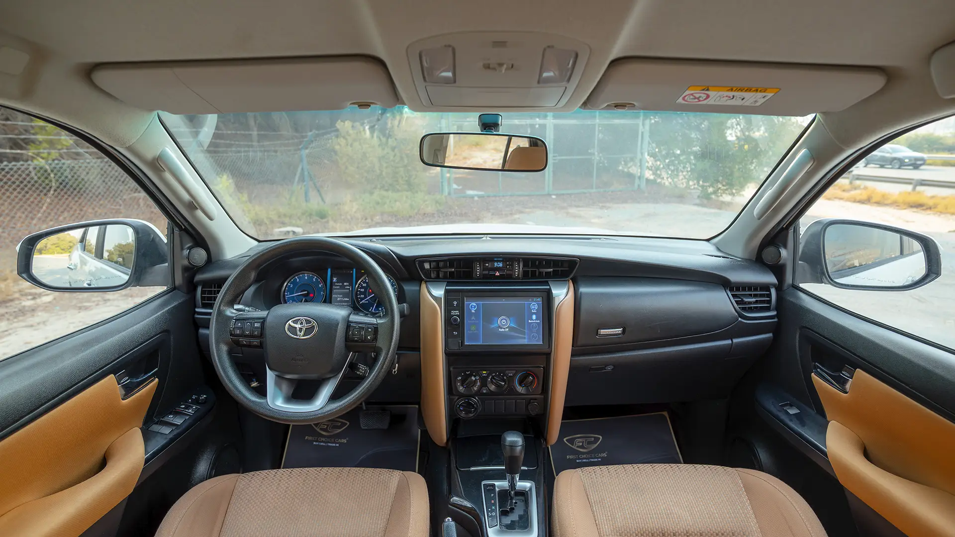Used 2021 Toyota Fortuner EXR in White – Front Cabin / Dashboard Full View for Sale at First Choice Cars Dubai Sharjah