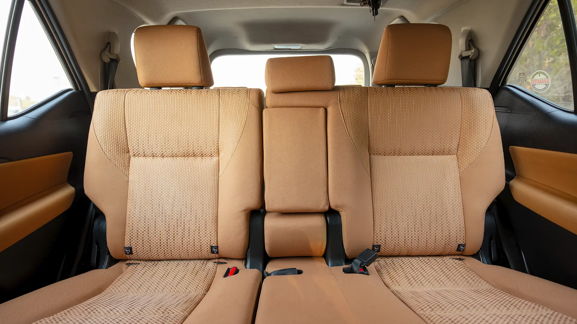 Used 2021 Toyota Fortuner EXR in White – Rear Seat View for Sale at First Choice Cars Dubai Sharjah