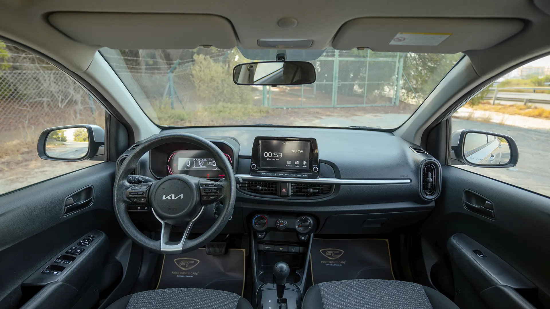 Used 2024 Kia Picanto LX in Silver – Front Cabin / Dashboard Full View for Sale at First Choice Cars Dubai Sharjah