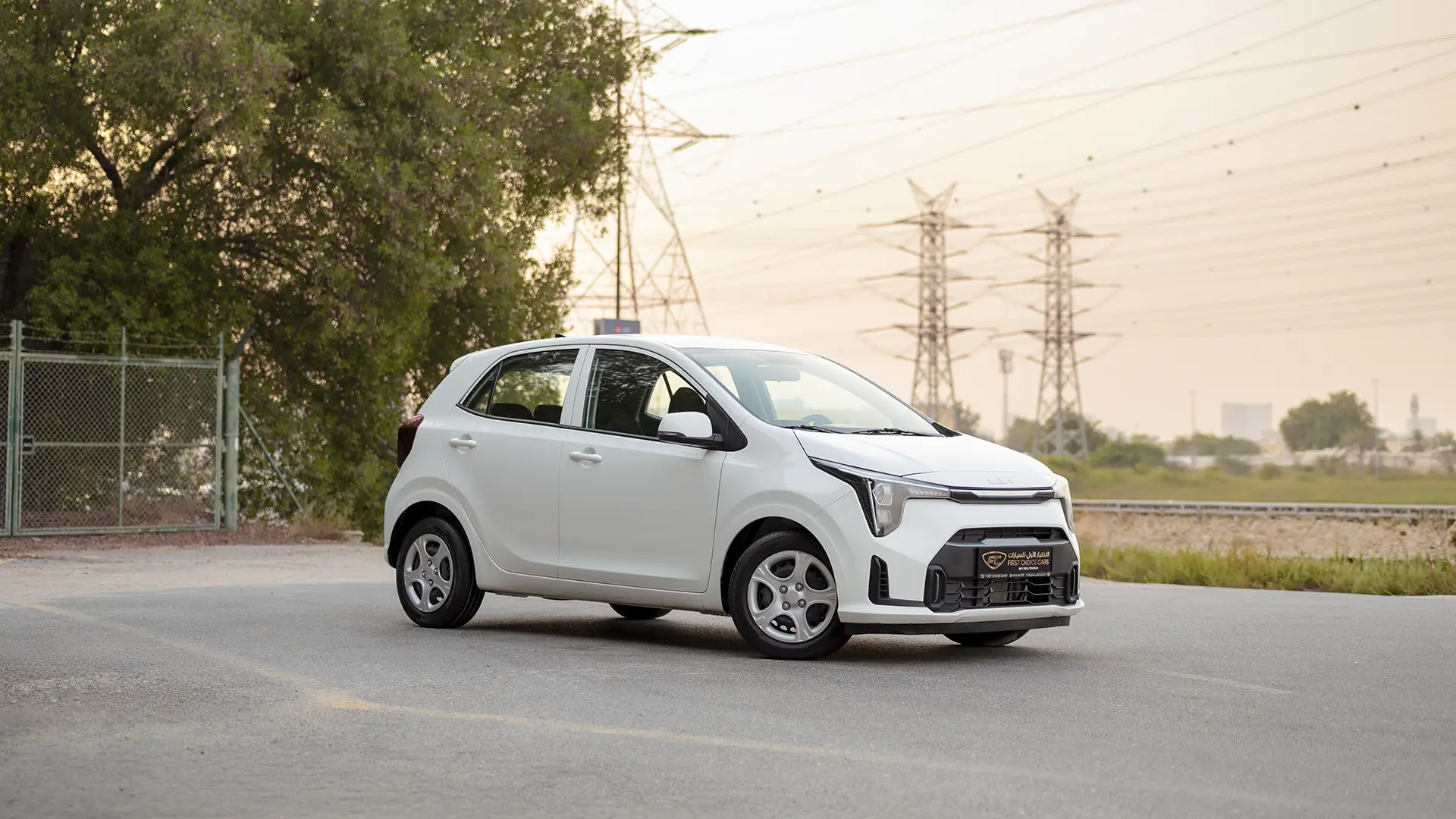 Used 2024 Kia Picanto LX in White – Right Front Diagonal (45°) View for Sale at First Choice Cars Dubai Sharjah