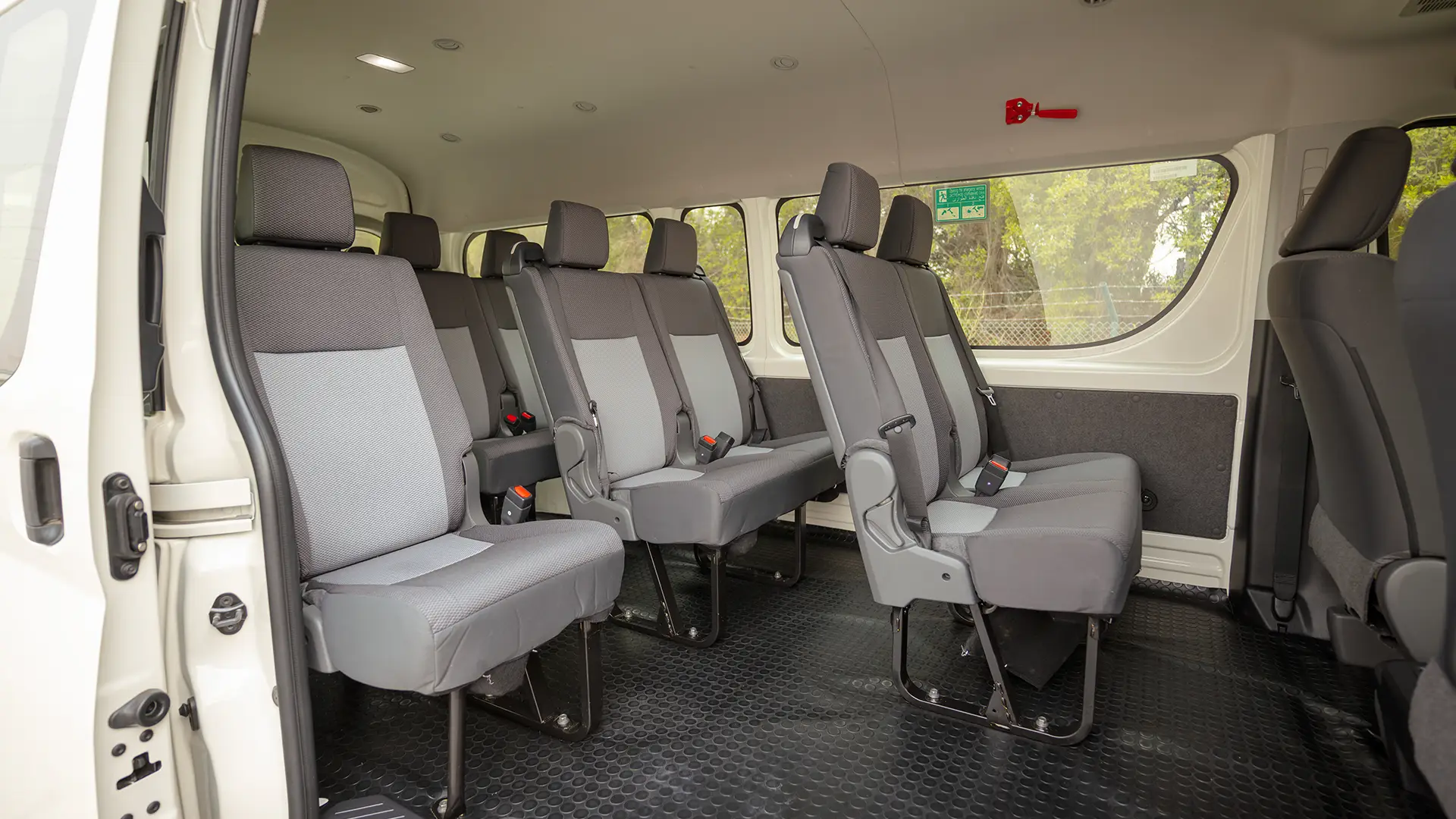 Used 2026 Toyota Hiace GL High Roof in White – Rear Passenger Side Cabin View for Sale at First Choice Cars Dubai Sharjah