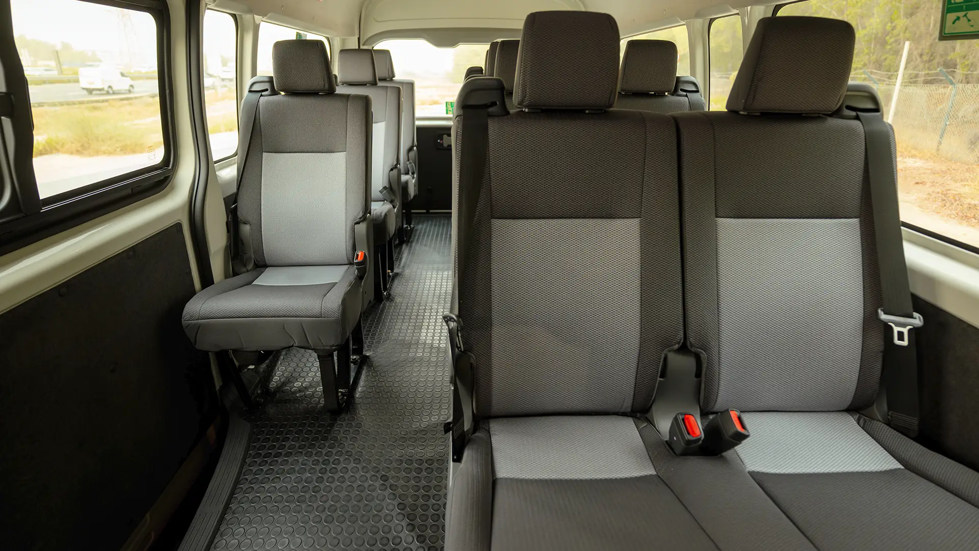 Used 2026 Toyota Hiace GL High Roof in White – Rear Seat View for Sale at First Choice Cars Dubai Sharjah