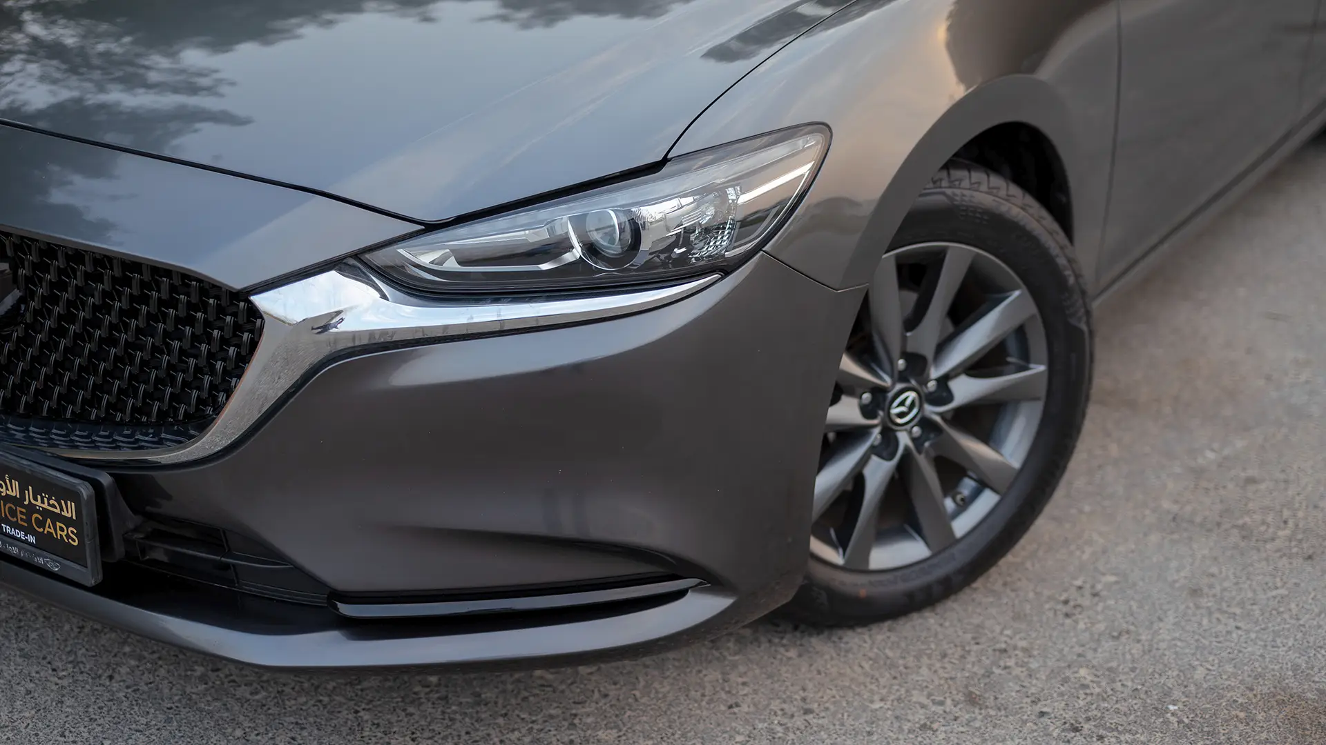 Used 2025 Mazda 6 Pure in Grey – Headlight Close-up for Sale at First Choice Cars Dubai Sharjah