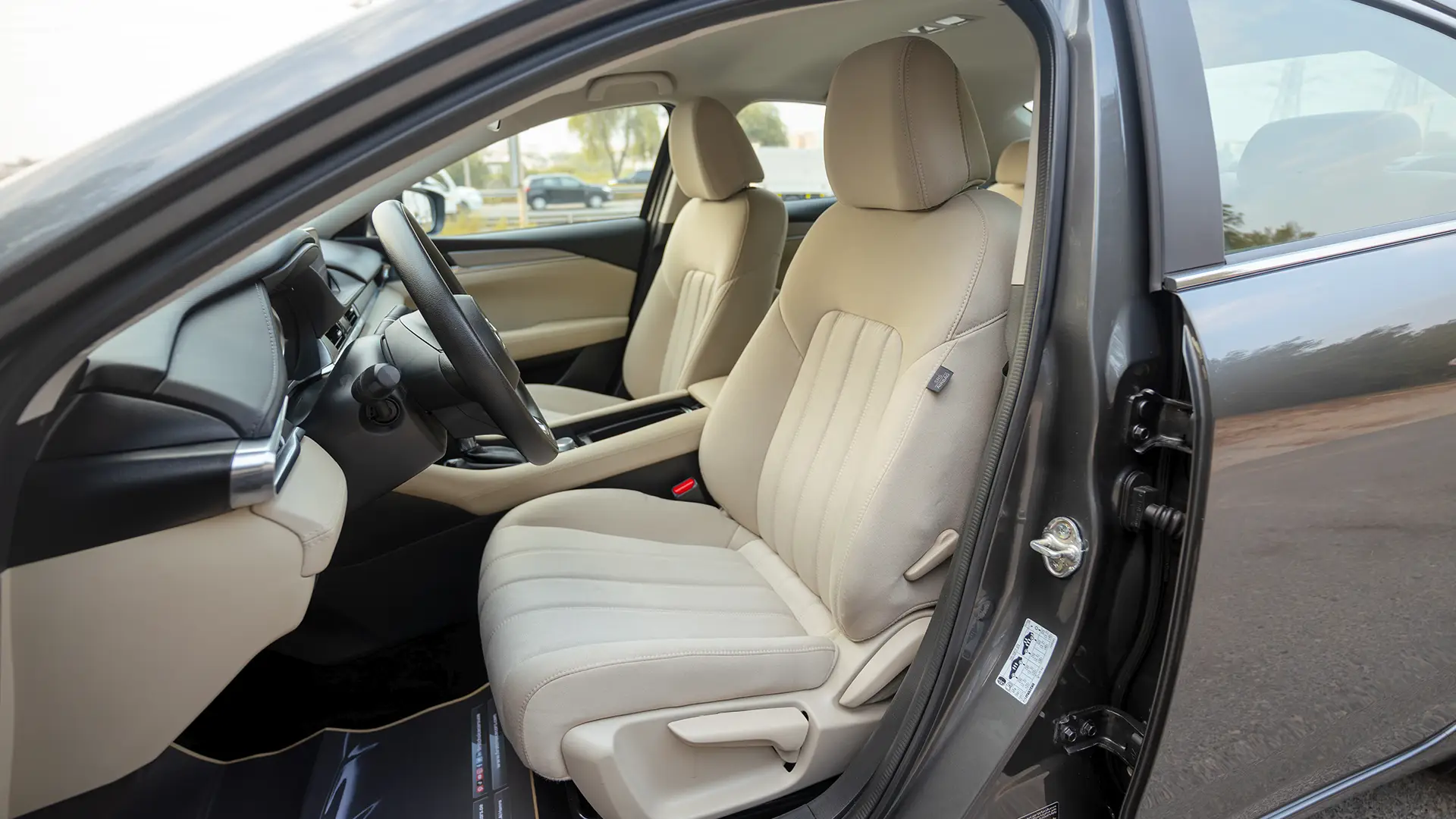 Used 2025 Mazda 6 Pure in Grey – Rear Driver Side Cabin View for Sale at First Choice Cars Dubai Sharjah