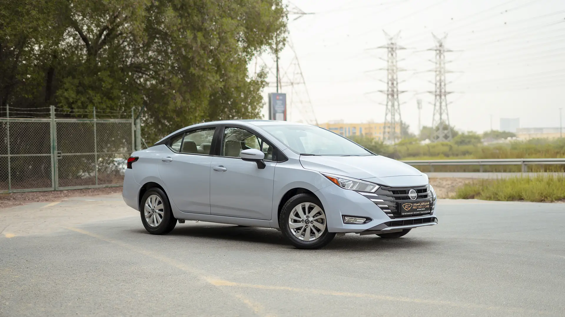 Used 2024 Nissan Sunny S in Grey – Right Front Diagonal (45°) View for Sale at First Choice Cars Dubai Sharjah
