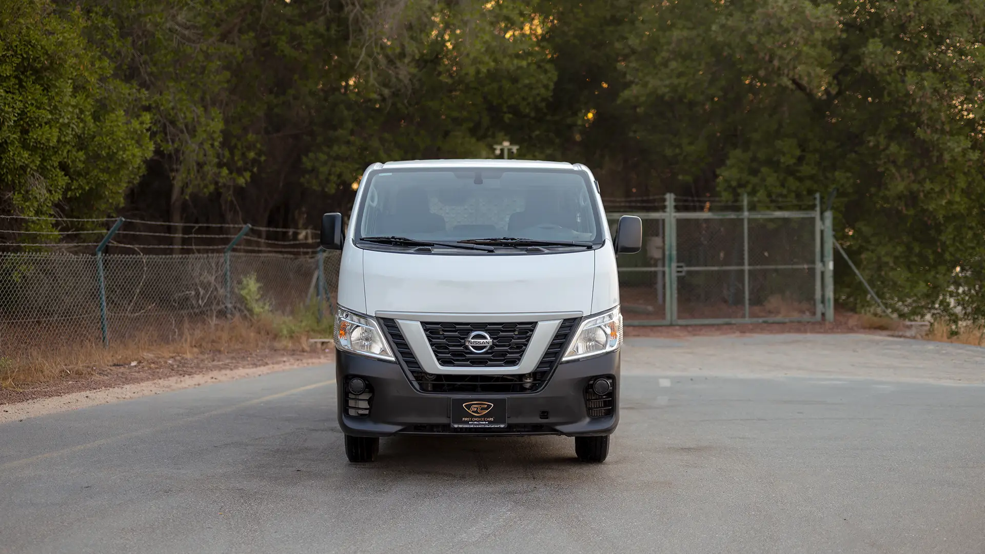 Used 2022 Nissan Urvan Standard Roof in White – Front View for Sale at First Choice Cars Dubai Sharjah