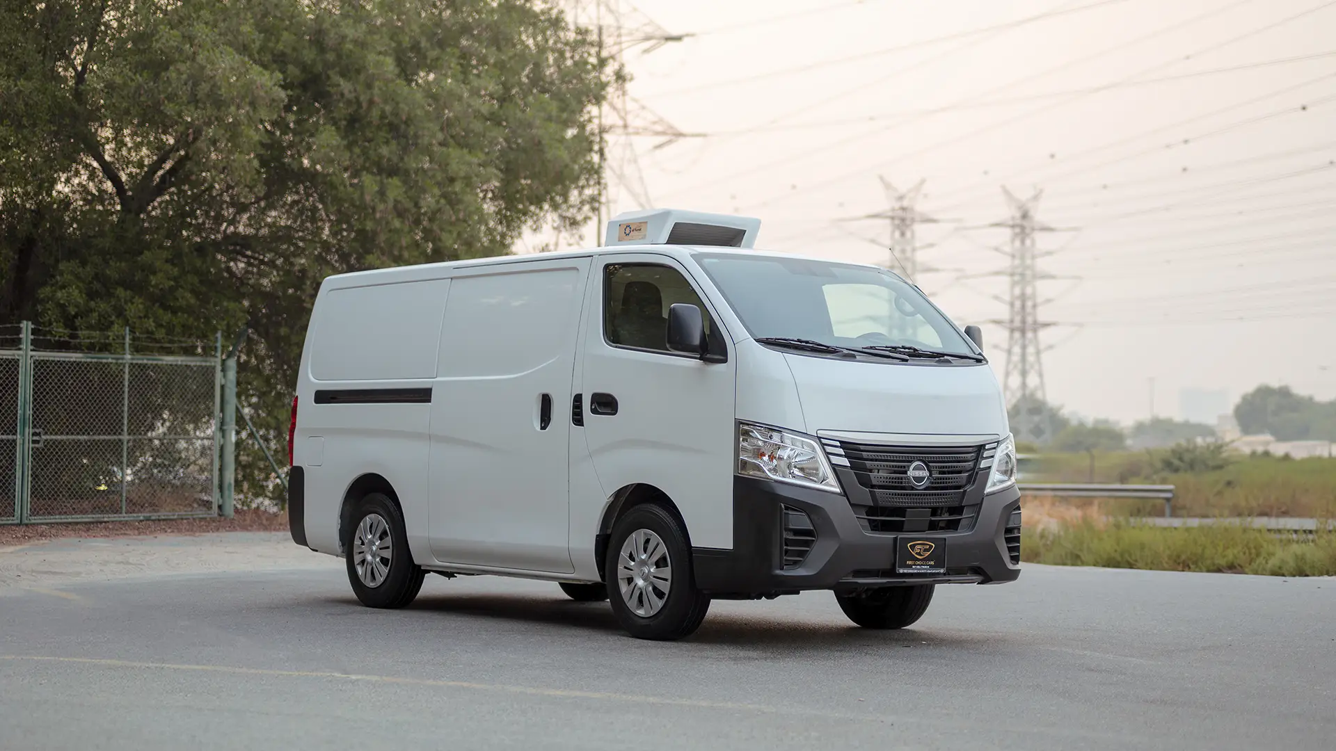 Used 2023 Nissan Urvan Standard Roof in White – Right Front Diagonal (45°) View for Sale at First Choice Cars Dubai Sharjah