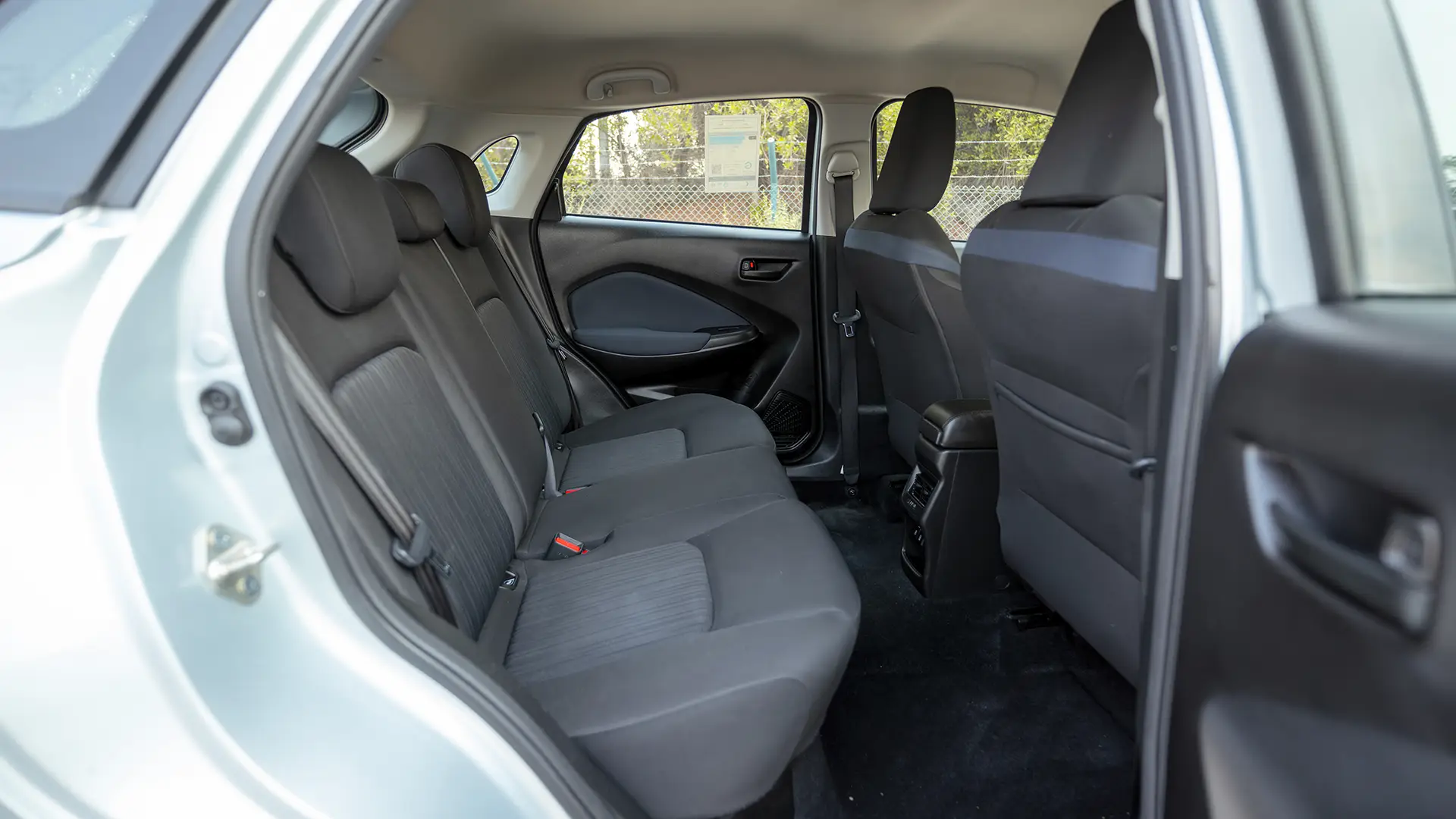 Used 2025 Suzuki Baleno GL in Silver – Rear Passenger Side Cabin View for Sale at First Choice Cars Dubai Sharjah