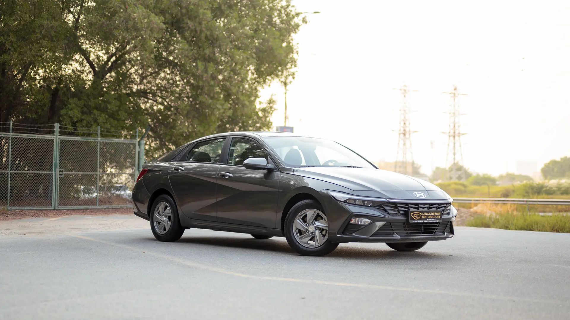 Used 2024 Hyundai Elantra Comfort in Grey – Right Front Diagonal (45°) View for Sale at First Choice Cars Dubai Sharjah