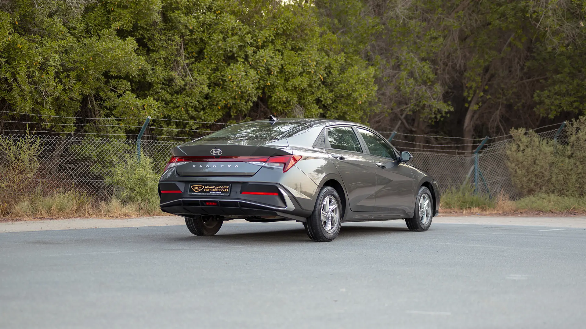 Used 2024 Hyundai Elantra Comfort in Grey – Right Back Diagonal (45°) View for Sale at First Choice Cars Dubai Sharjah