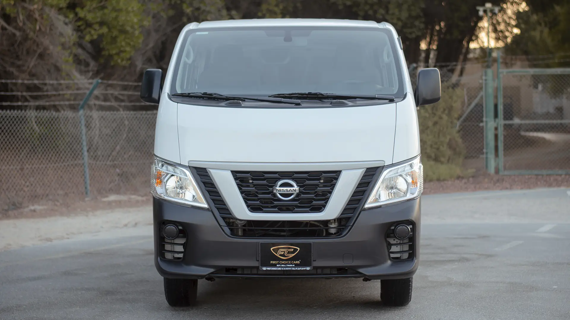 Used 2022 Nissan Urvan Standard Roof in White – Front View for Sale at First Choice Cars Dubai Sharjah