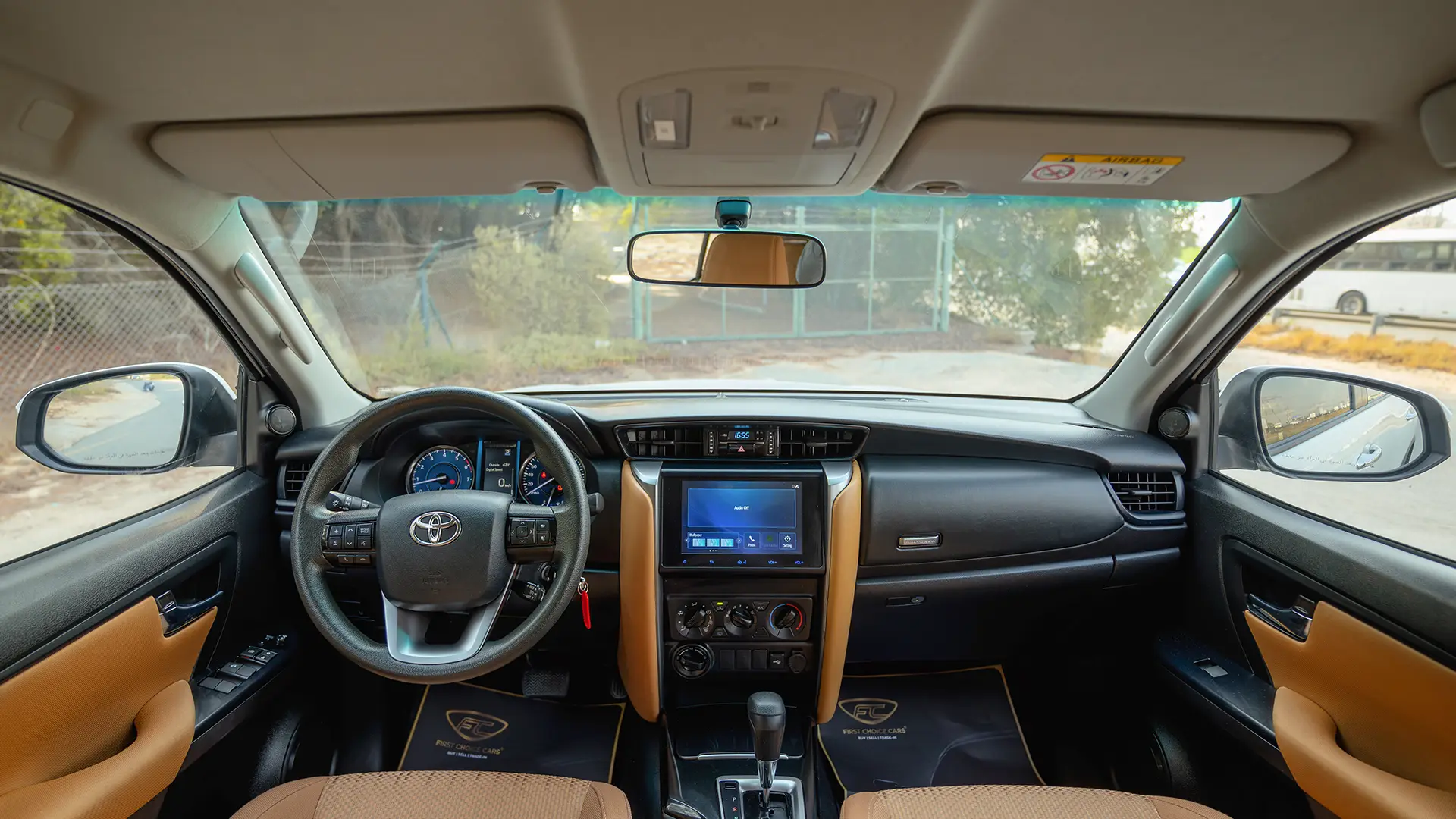 Used 2025 Toyota Fortuner EXR in White – Front Cabin / Dashboard Full View for Sale at First Choice Cars Dubai Sharjah