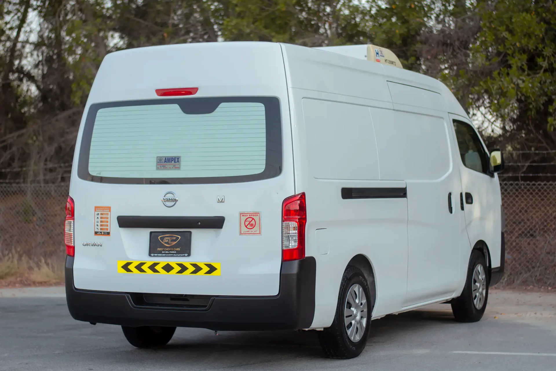 Used 2022 Nissan Urvan High Roof in White – Right Back Diagonal (45°) View for Sale at First Choice Cars Dubai Sharjah