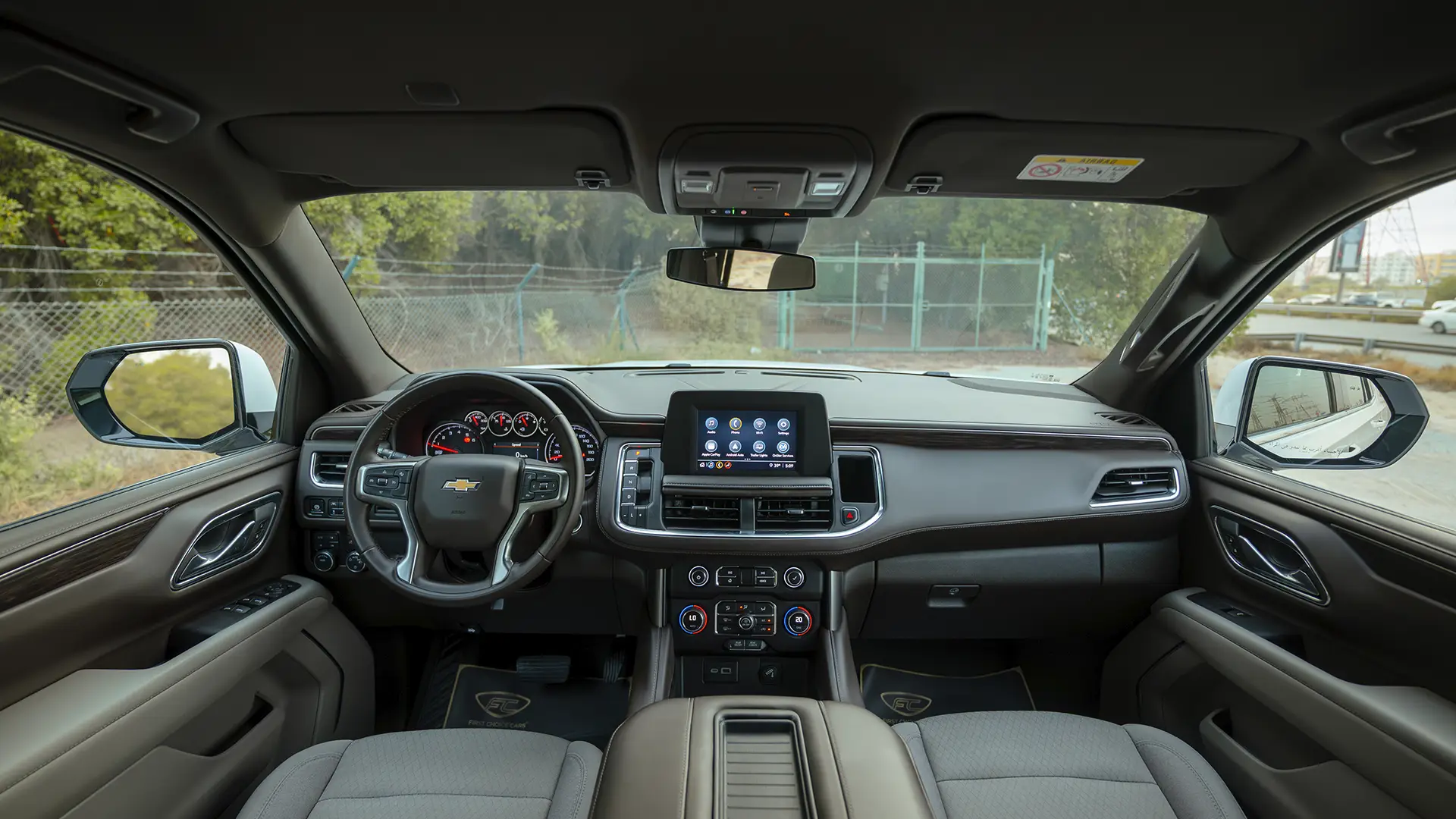 Used 2024 Chevrolet Tahoe LS in White – Front Cabin / Dashboard Full View for Sale at First Choice Cars Dubai Sharjah
