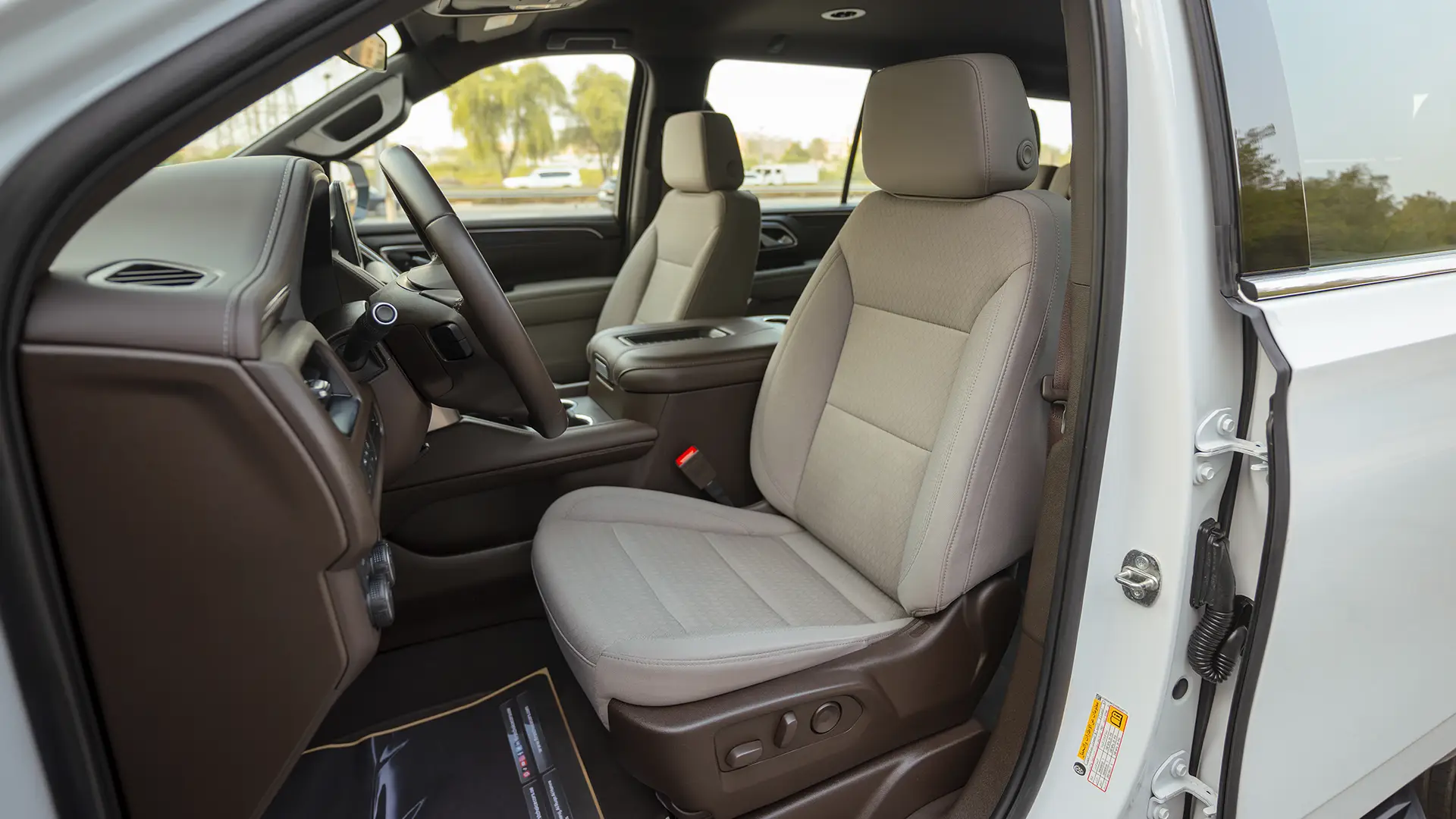 Used 2024 Chevrolet Tahoe LS in White – Front Driver Side Cabin View for Sale at First Choice Cars Dubai Sharjah