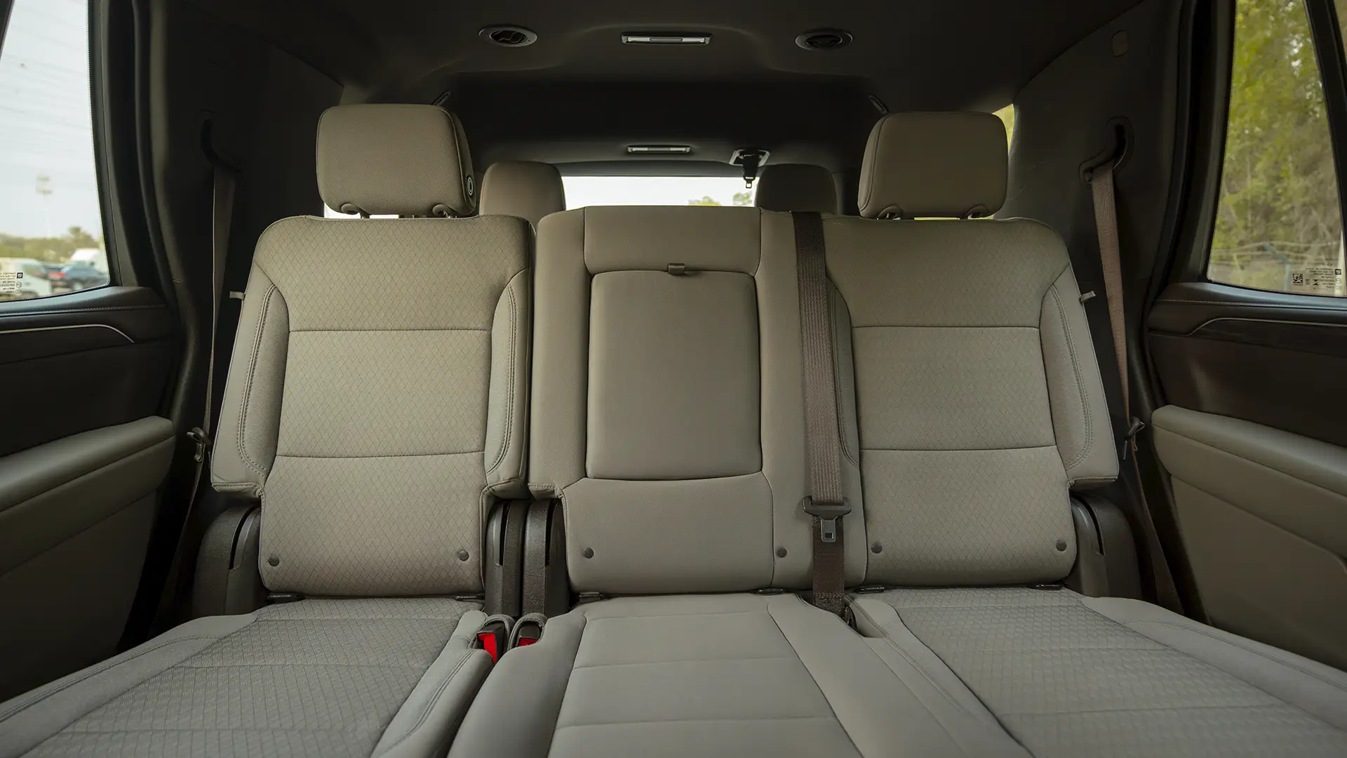Used 2024 Chevrolet Tahoe LS in White – Rear Seat View for Sale at First Choice Cars Dubai Sharjah