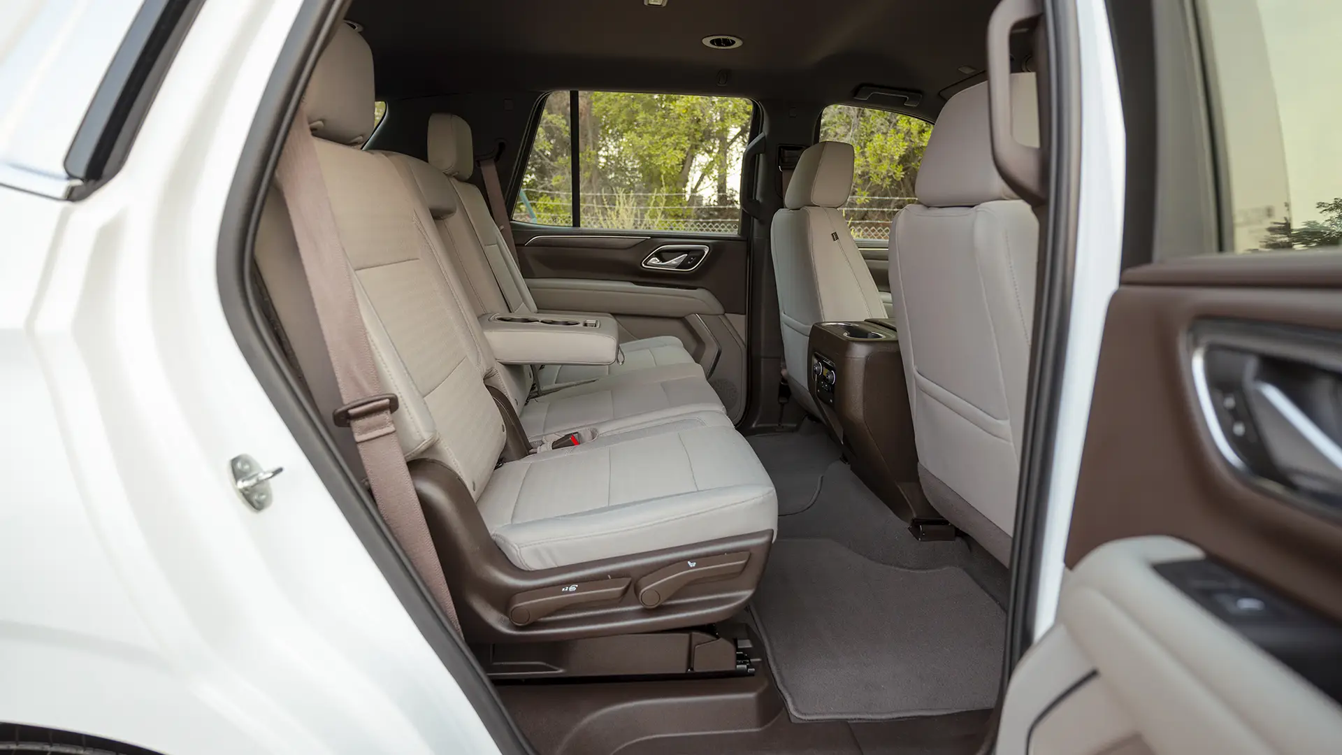 Used 2024 Chevrolet Tahoe LS in White – Rear Passenger Side Cabin View for Sale at First Choice Cars Dubai Sharjah