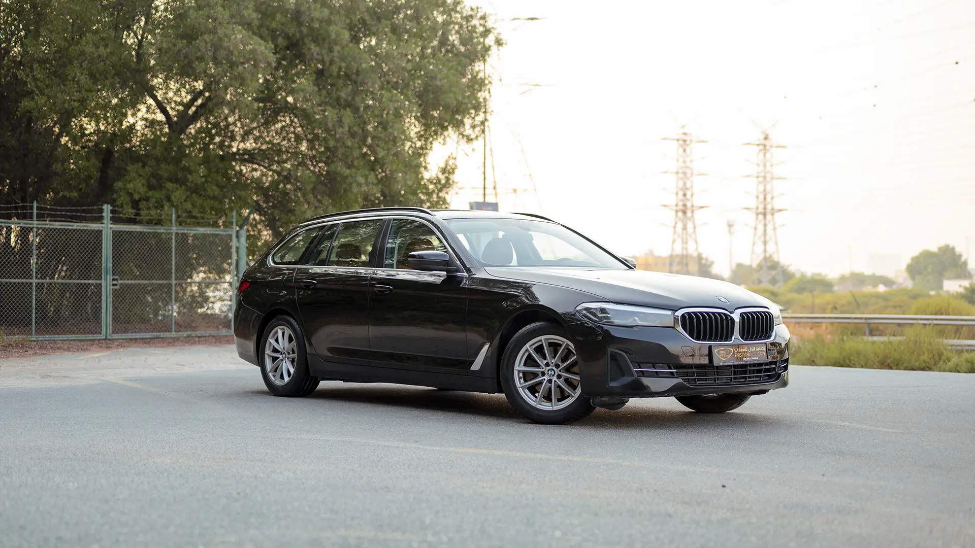 Used 2023 BMW 5-Series 520i in Black – Right Front Diagonal (45°) View for Sale at First Choice Cars Dubai Sharjah
