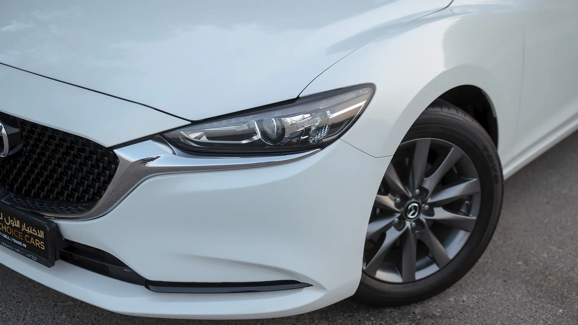 Used 2024 Mazda 6 Pure in White – Headlight Close-up for Sale at First Choice Cars Dubai Sharjah