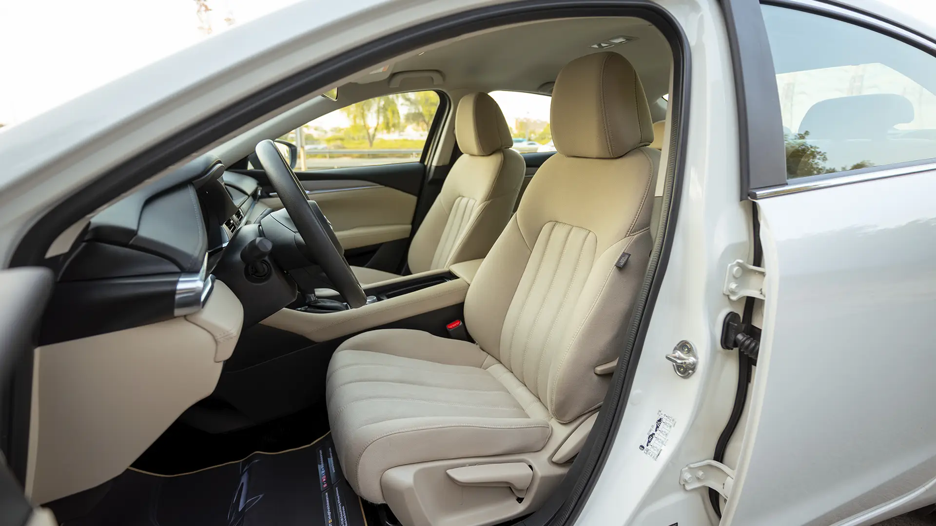 Used 2024 Mazda 6 Pure in White – Front Driver Side Cabin View for Sale at First Choice Cars Dubai Sharjah