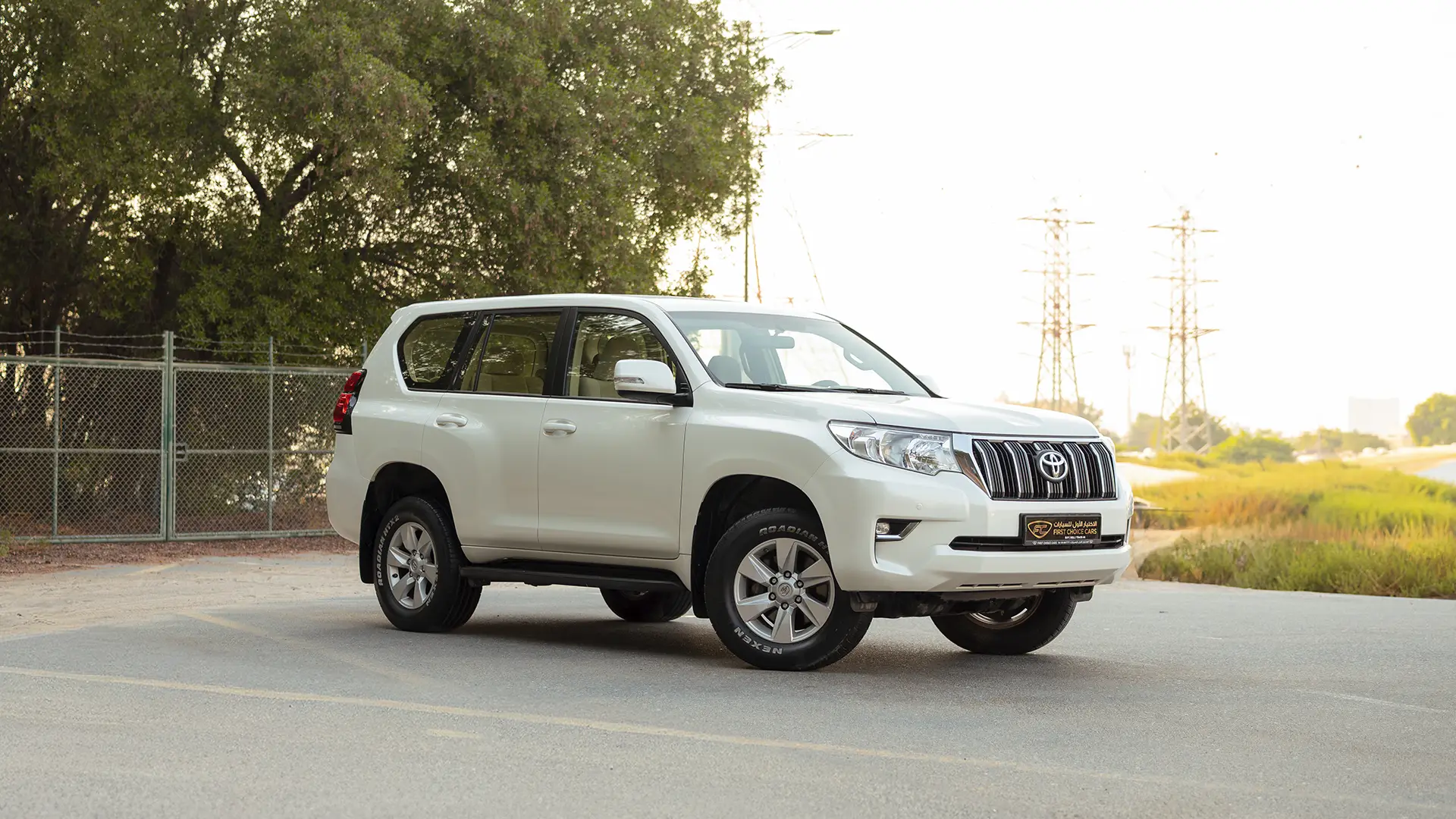 Used 2022 Toyota Prado EXR in White – Right Front Diagonal (45°) View for Sale at First Choice Cars Dubai Sharjah