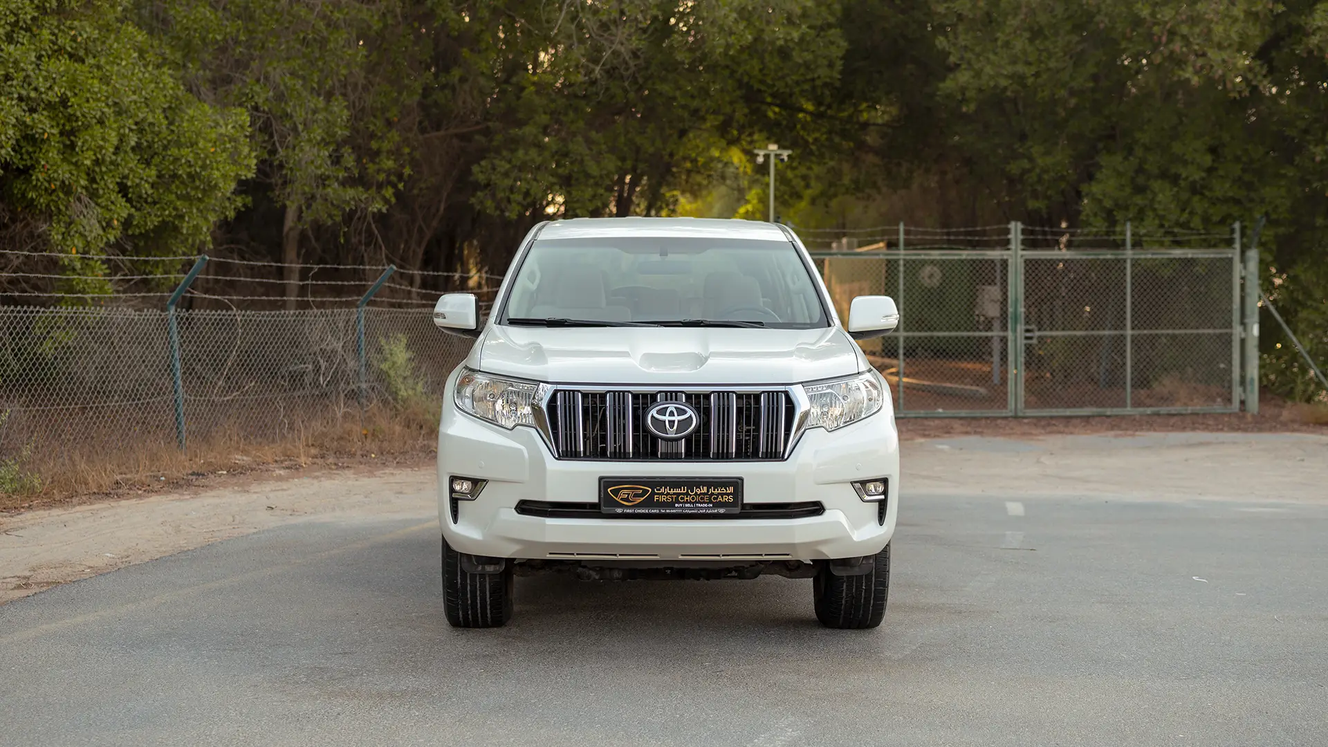 Used 2022 Toyota Prado EXR in White – Front View for Sale at First Choice Cars Dubai Sharjah