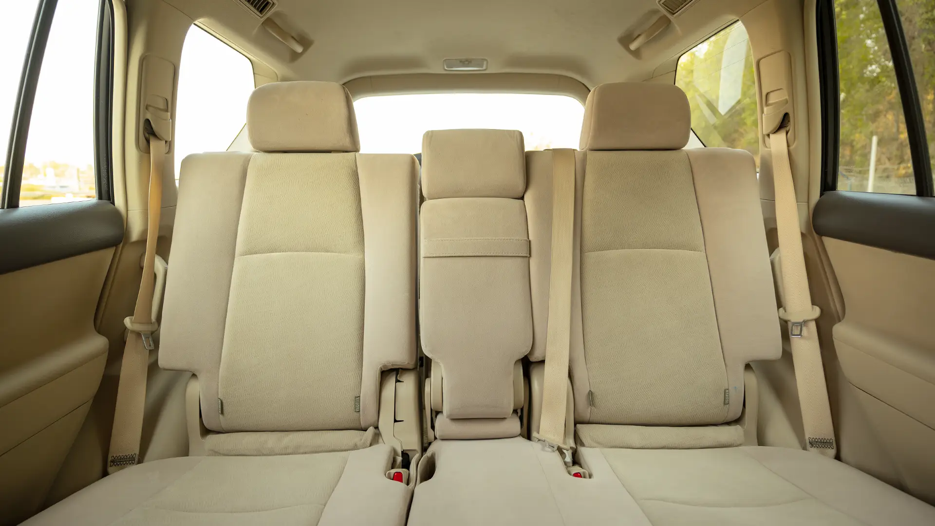 Used 2022 Toyota Prado EXR in White – Rear Seat View for Sale at First Choice Cars Dubai Sharjah
