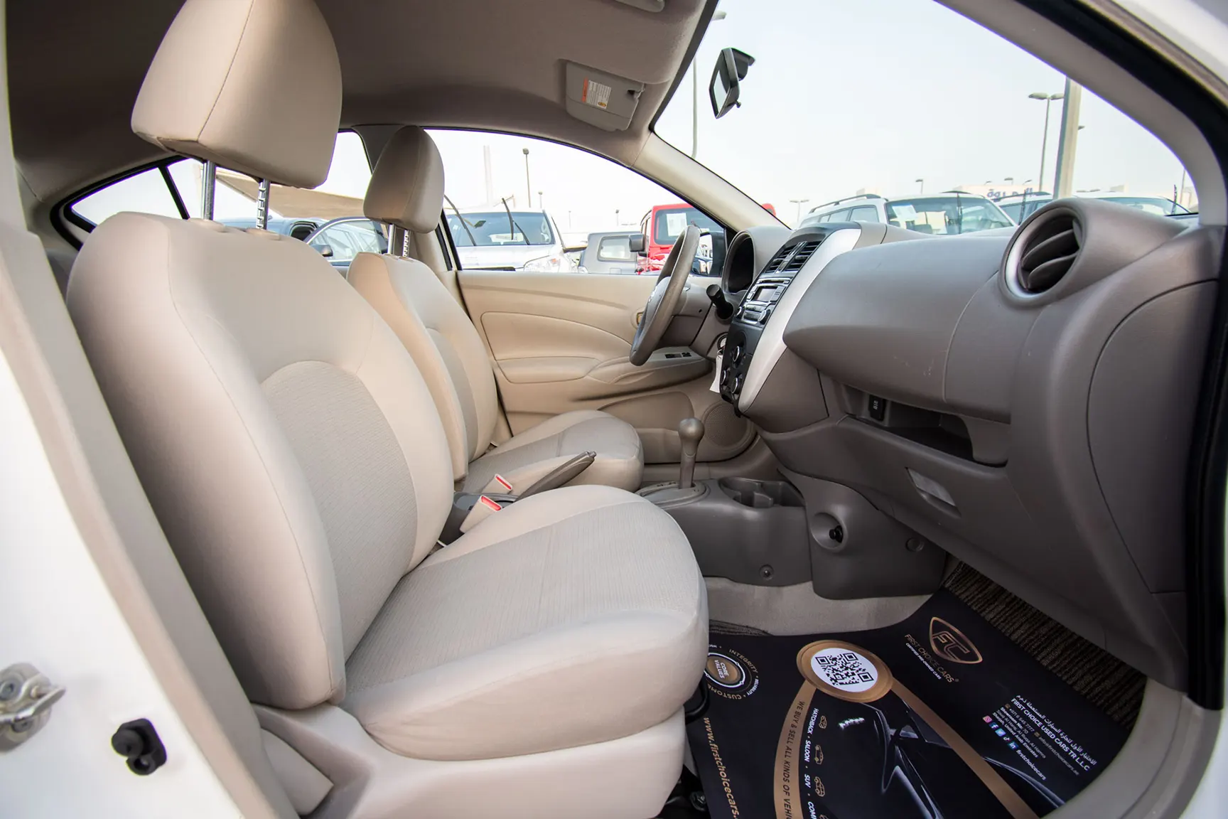 Used 2018 Nissan Sunny S White – Front Passenger Side Cabin View at First Choice Cars Sharjah