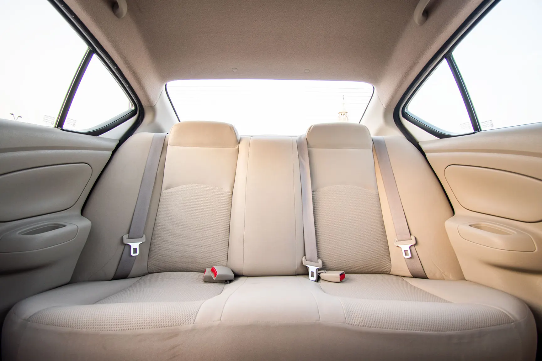 Used 2018 Nissan Sunny S White – Rear Seat View at First Choice Cars Sharjah