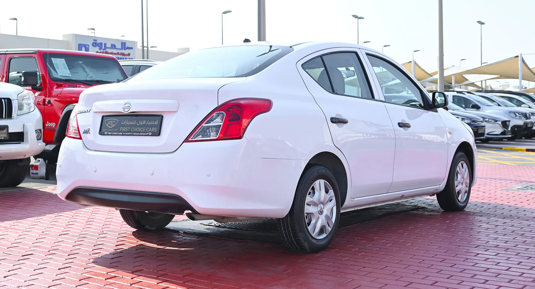 Used 2018 Nissan Sunny S White – Right Back Diagonal (45°) View at First Choice Cars Sharjah
