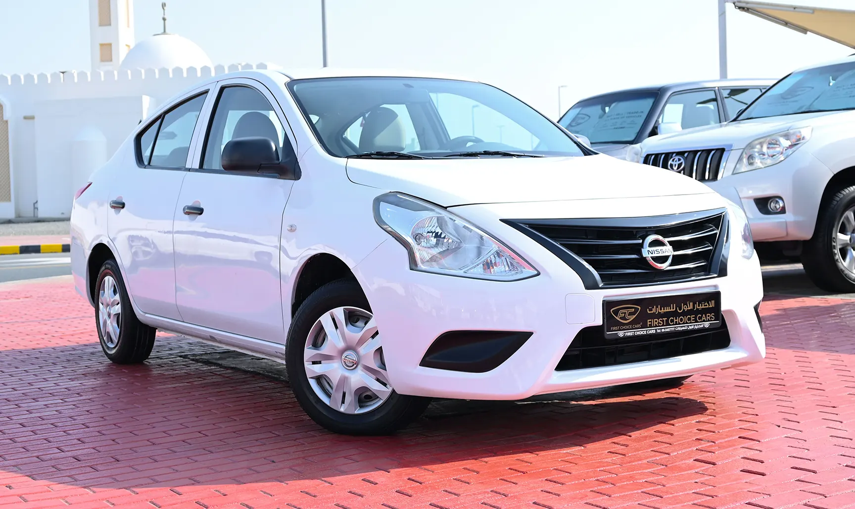 Used 2018 Nissan Sunny S White – Right Front Diagonal (45°) View at First Choice Cars Sharjah